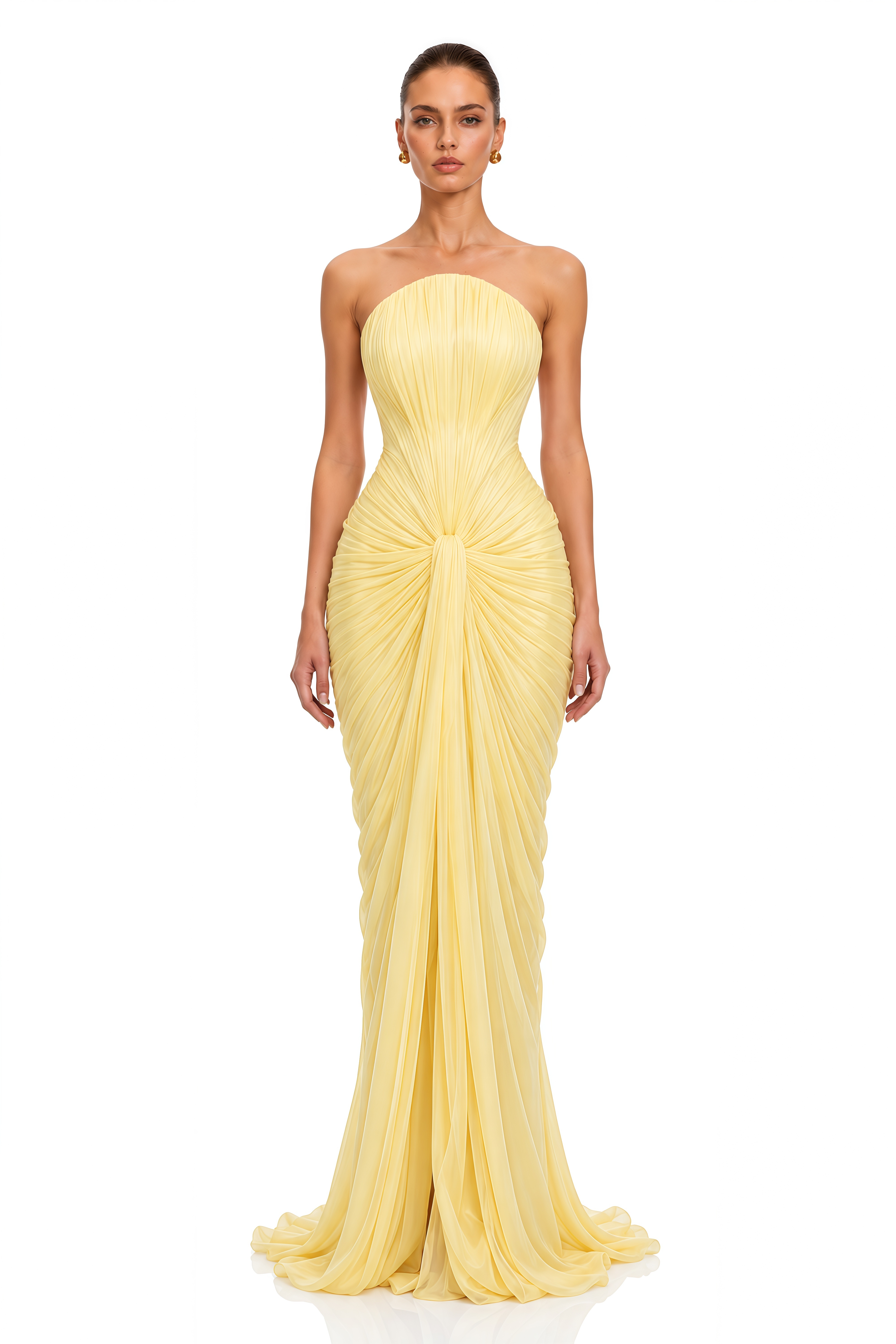 Nitya Butter Yellow Strapless Ruched Maxi Dress