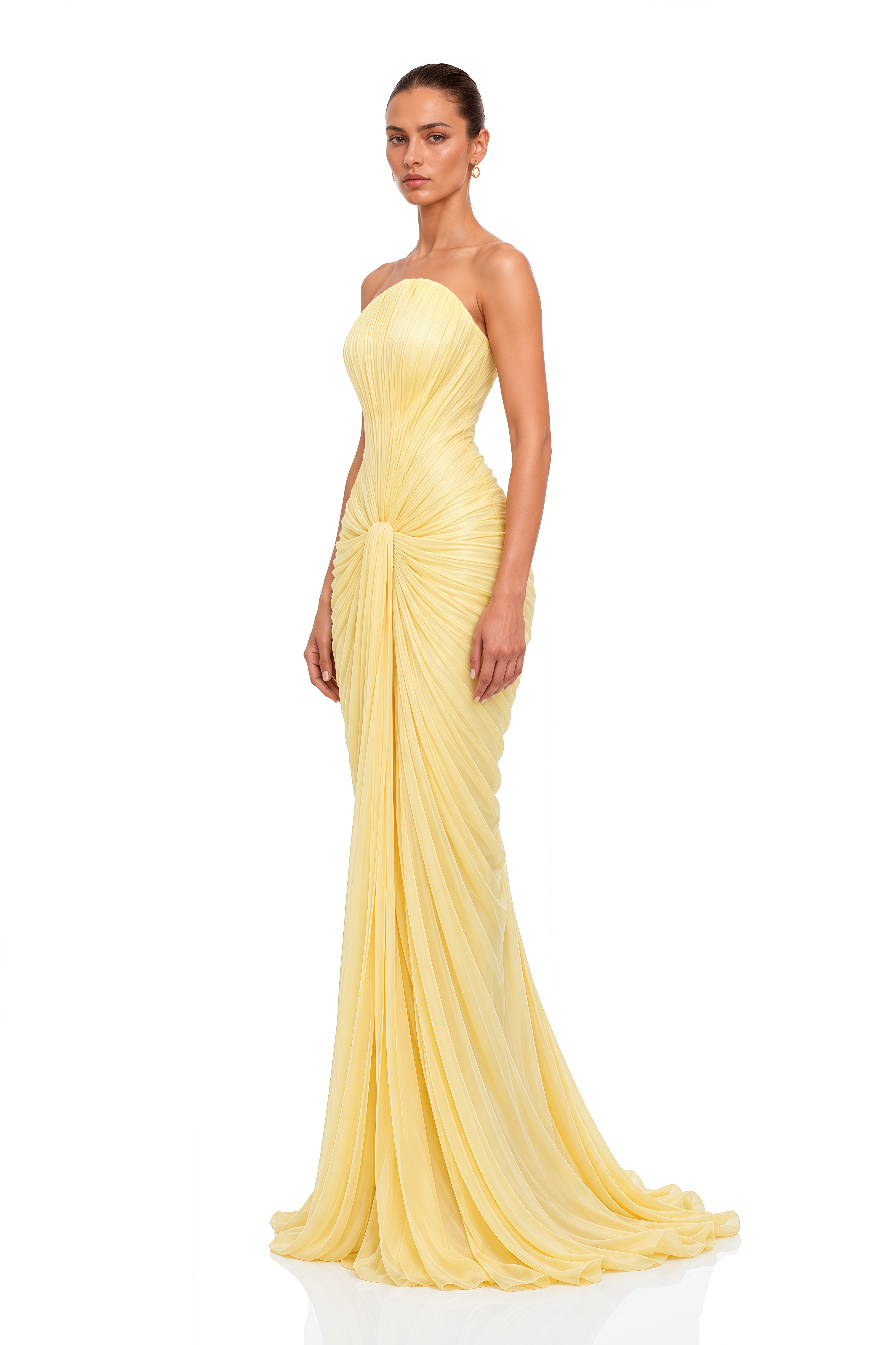 Nitya Butter Yellow Strapless Ruched Maxi Dress
