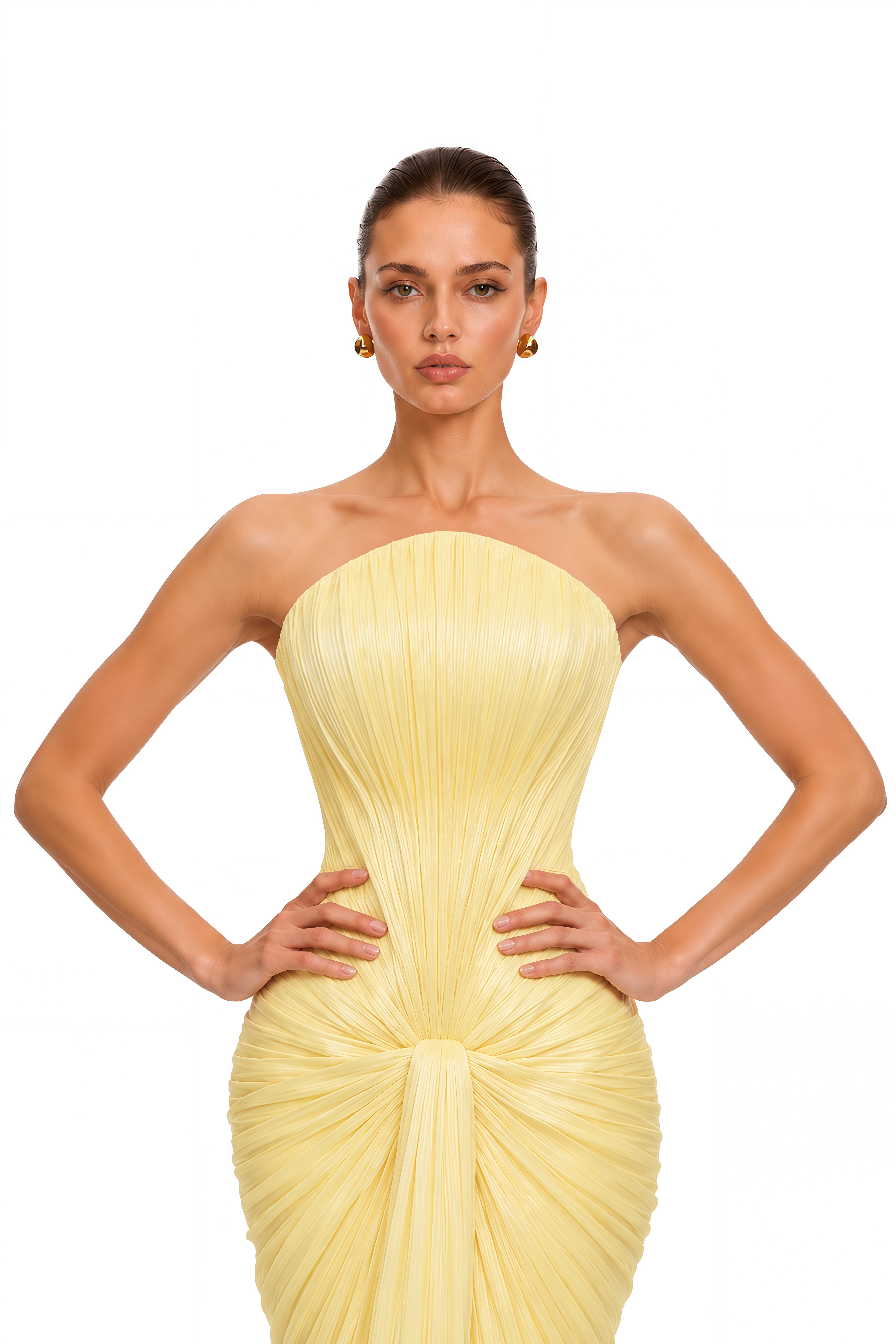 Nitya Butter Yellow Strapless Ruched Maxi Dress