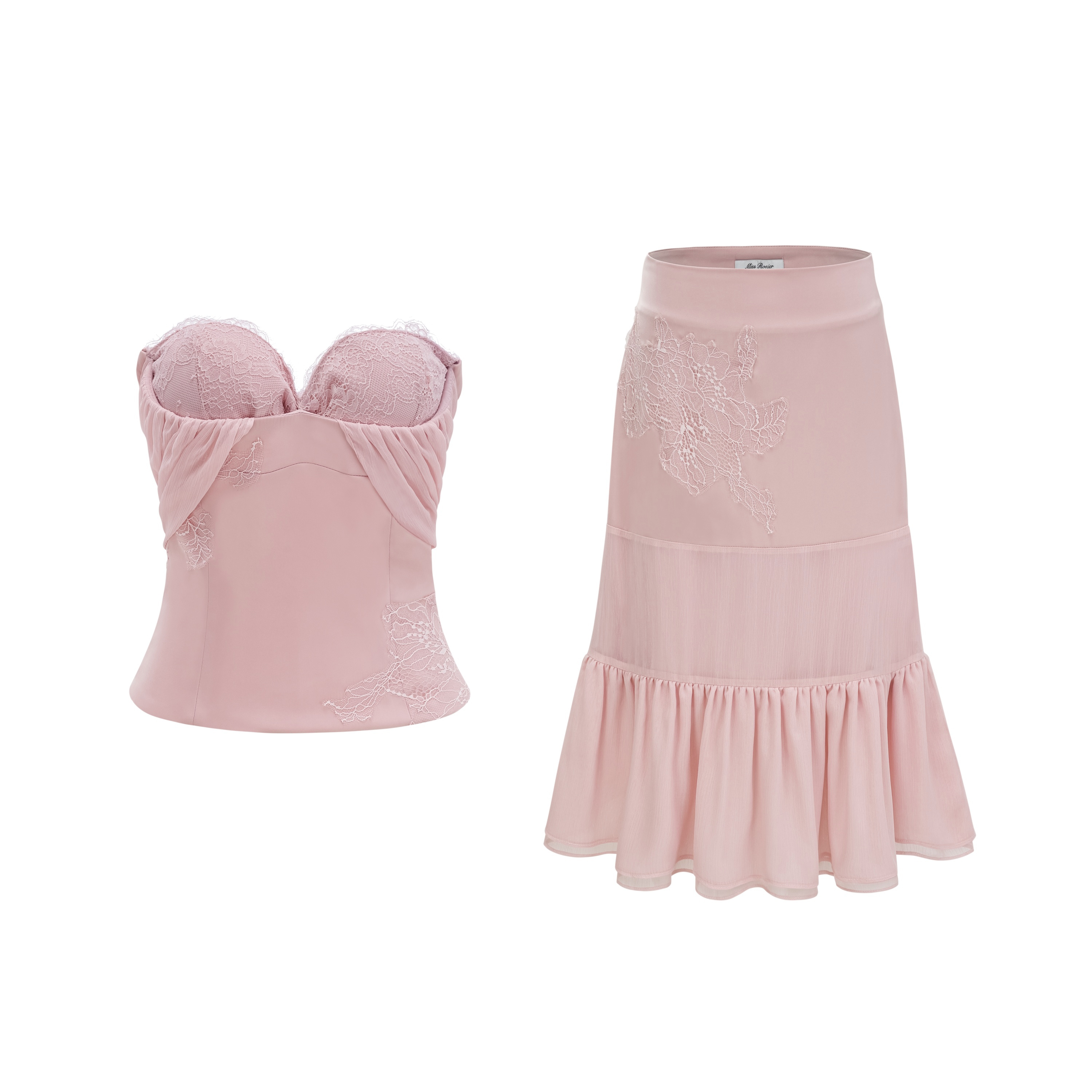 Noelie Pink Lace Strapless Top & Skirt Set