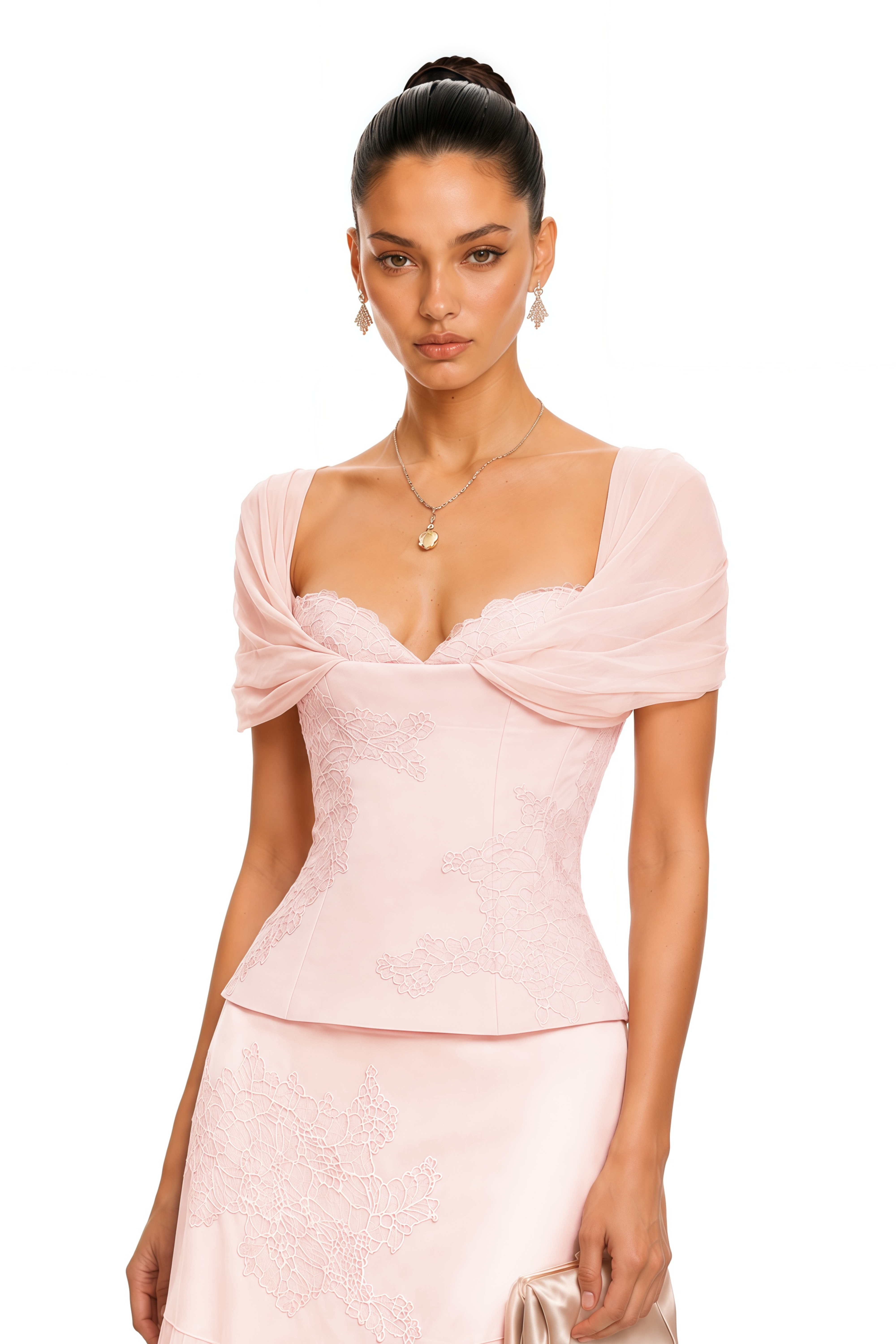 Noelie Pink Lace Strapless Top & Skirt Set