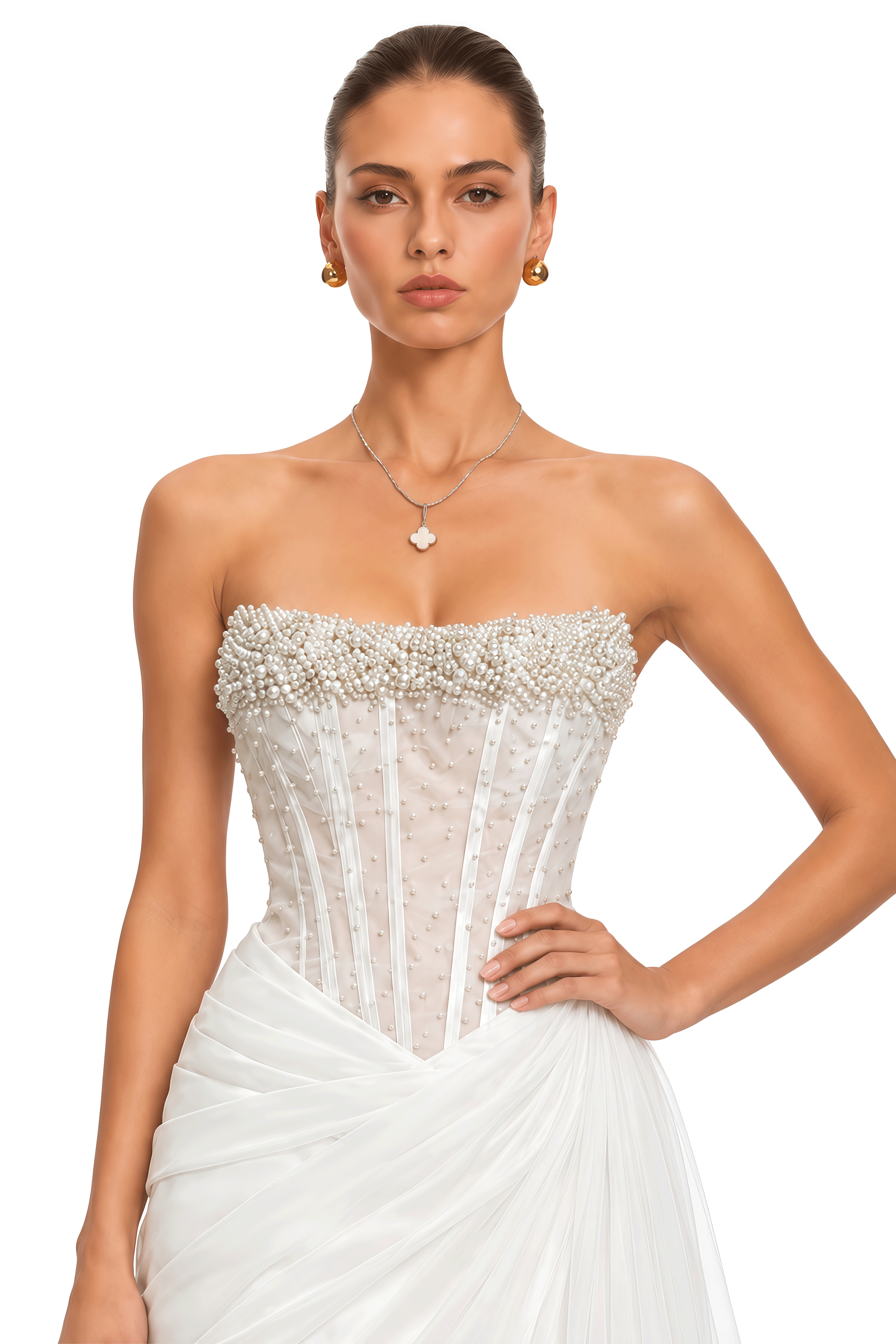 Noeline White Pearl Embellished Corset Mini Dress