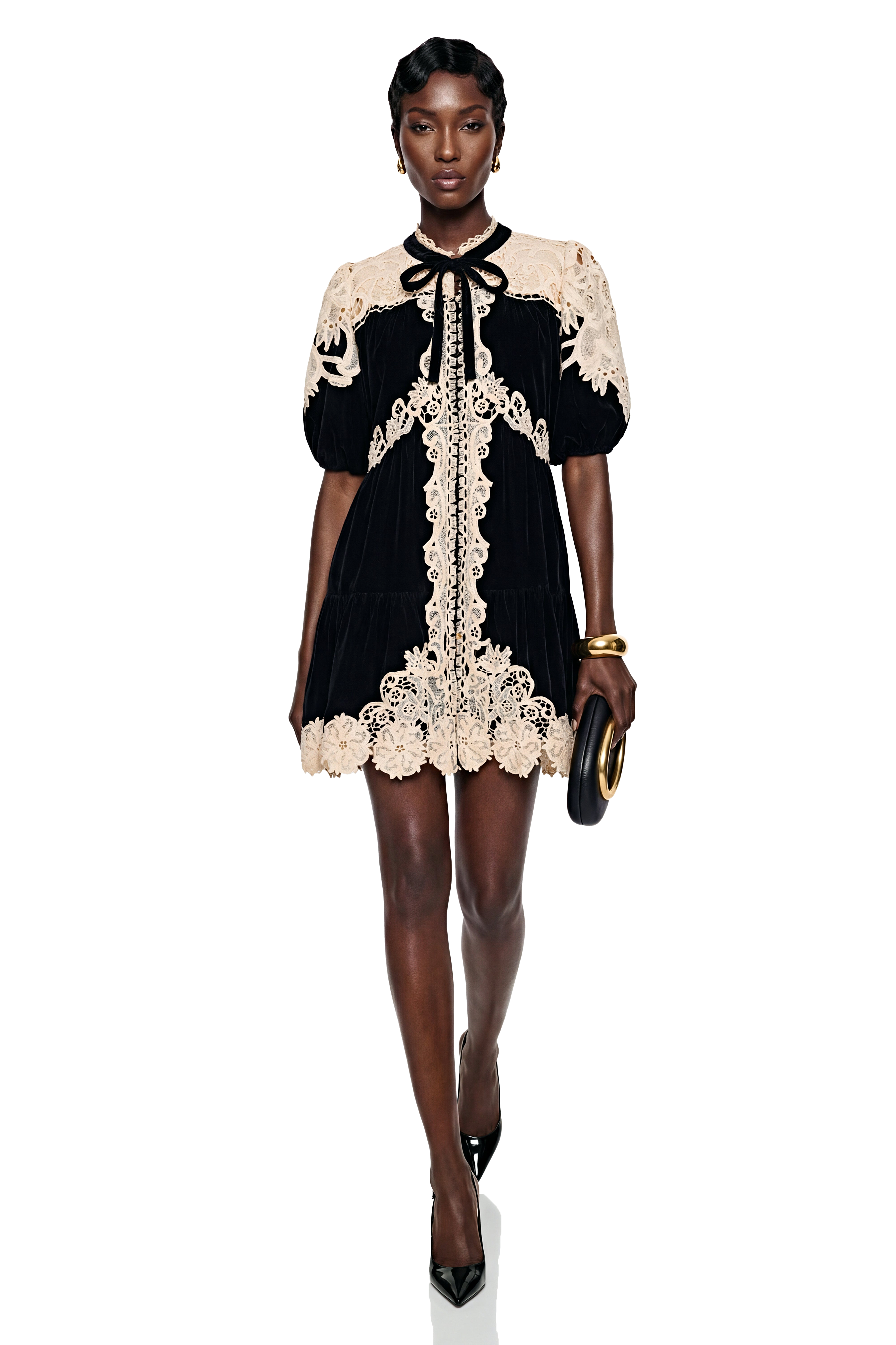 Nora Black Velvet Mini Dress with Lace Panels – Miss Rosier