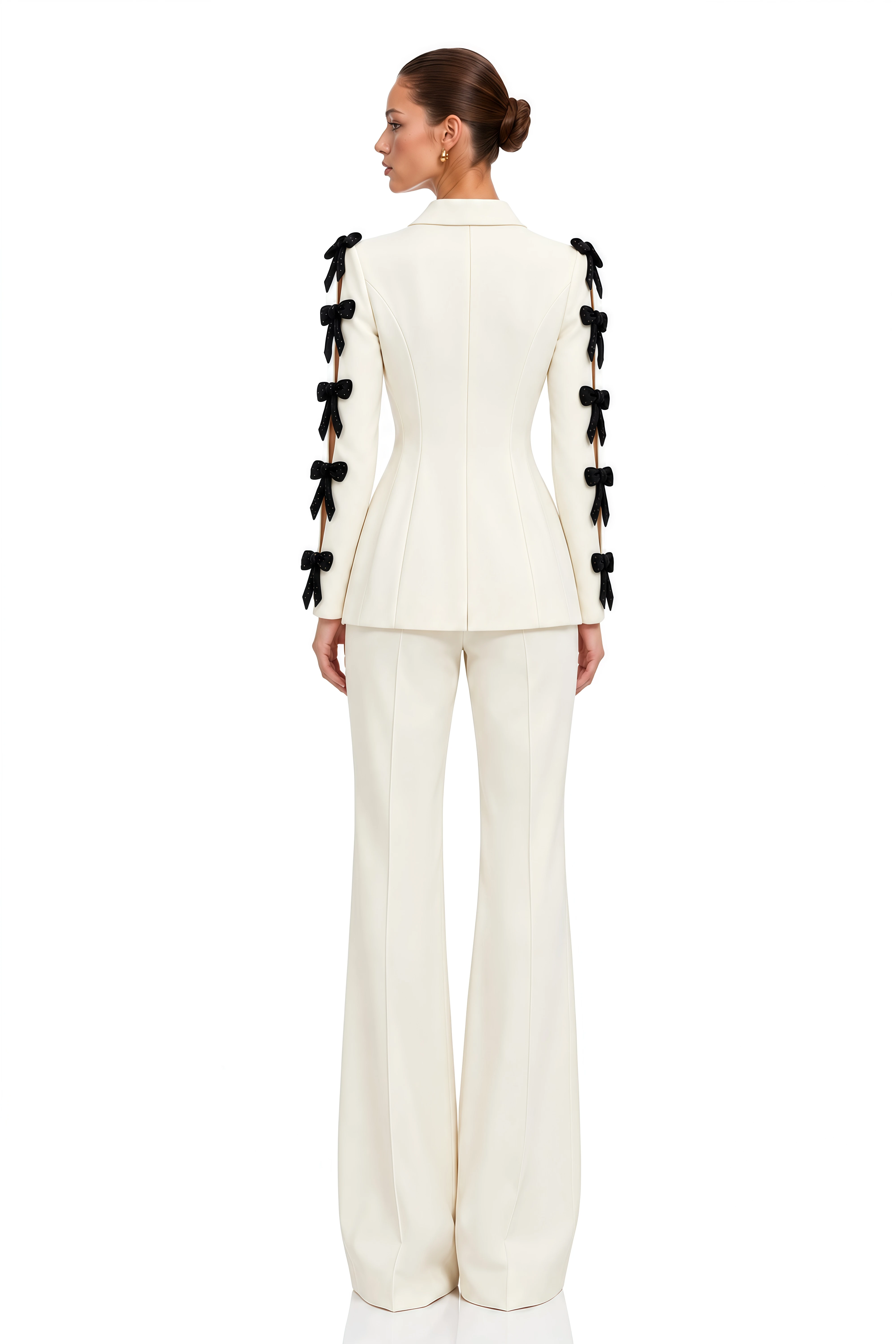Norah Ivory Contrast Bow Blazer & Flared Trousers Set