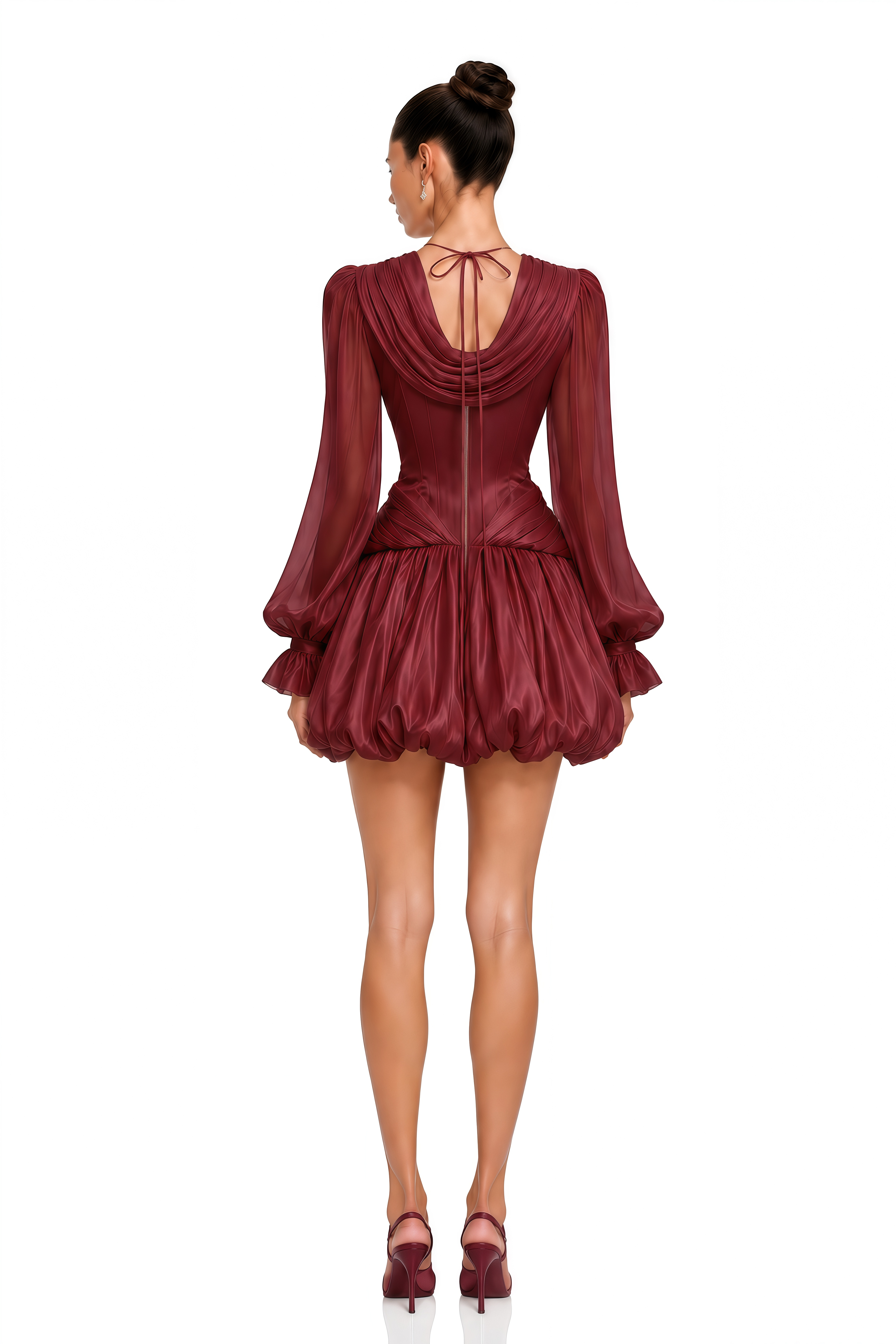 Nuria Burgundy Draped V-Neck Bubble Mini Dress