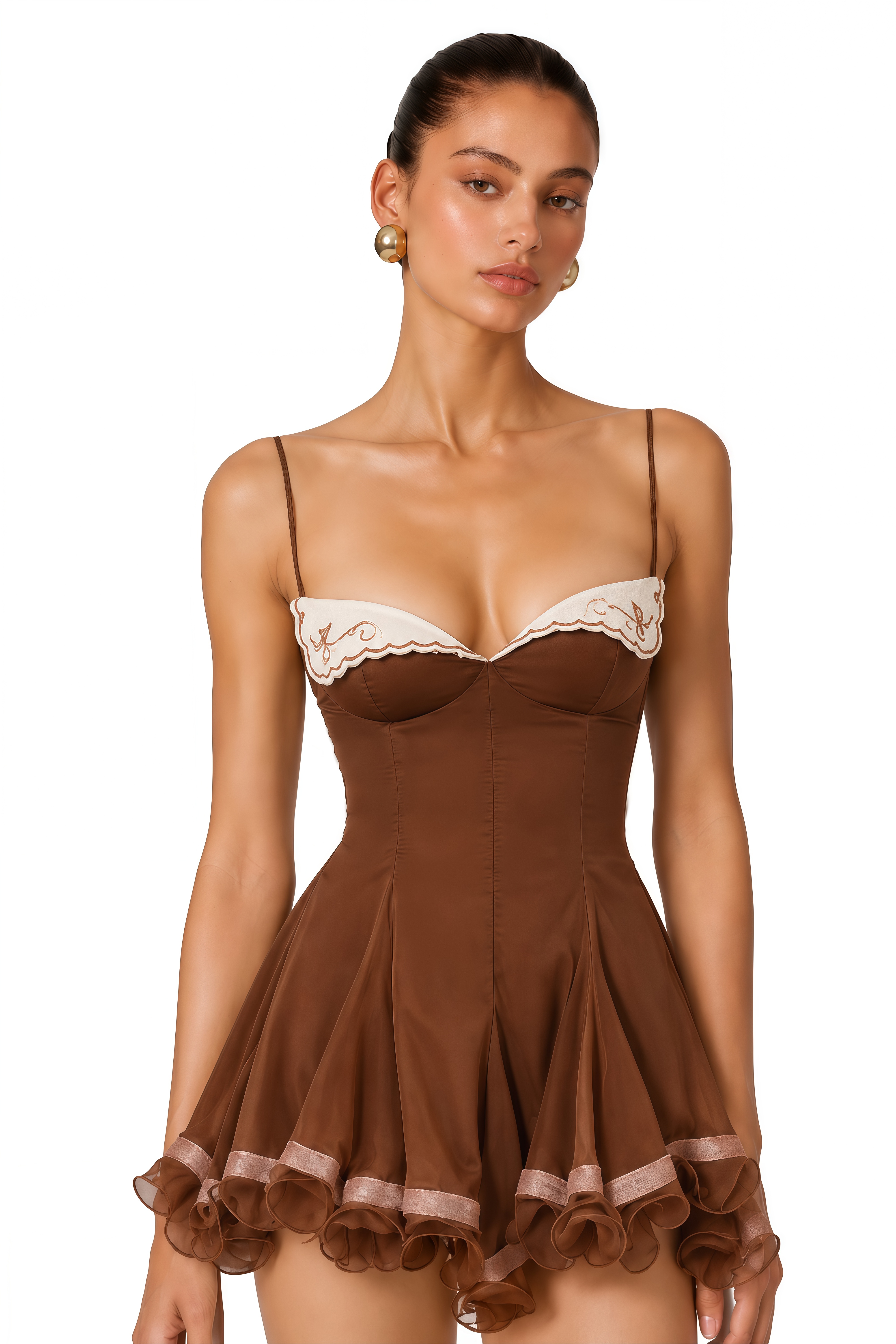 Nuria Rust Brown Asymmetrical Mini Dress