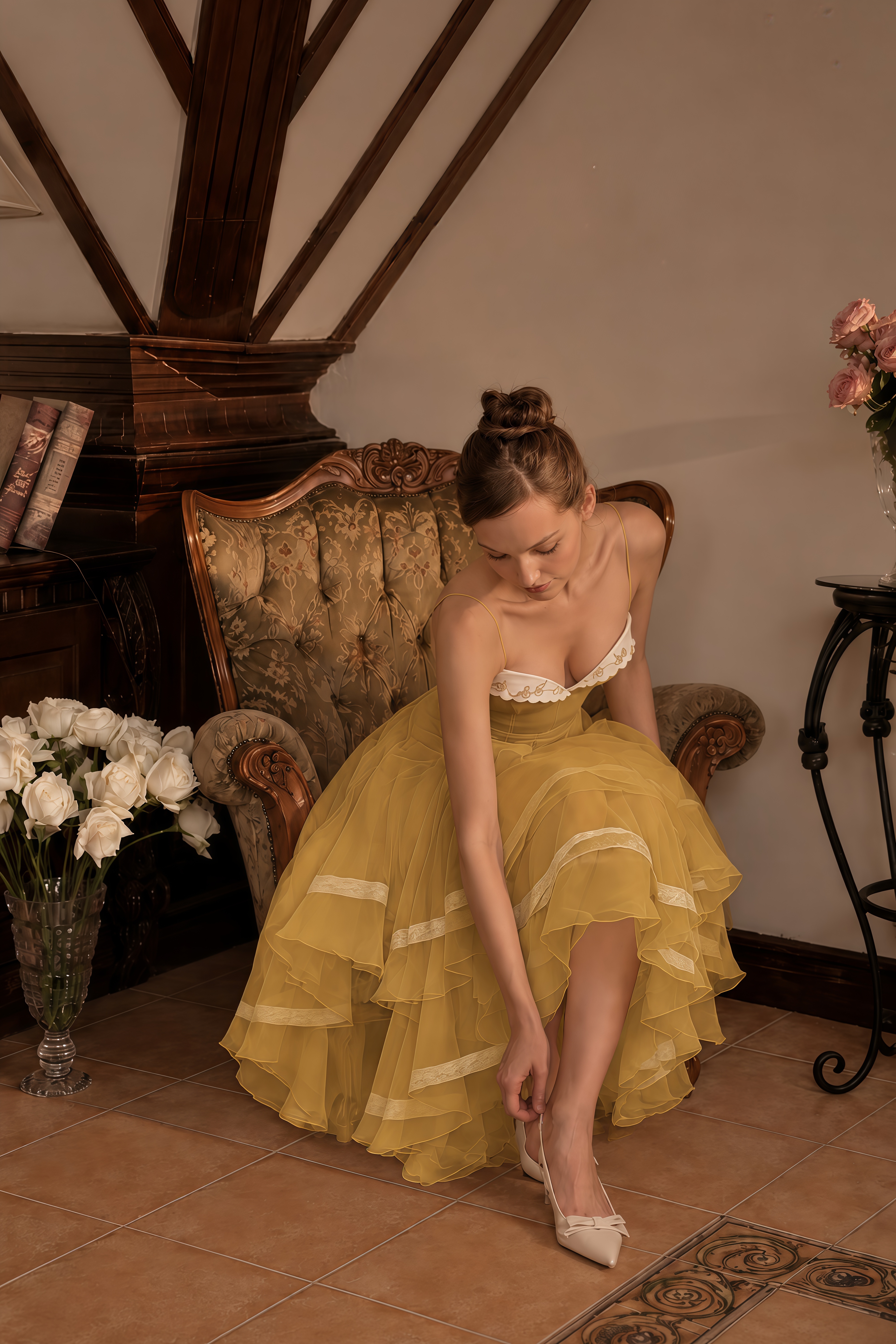 Nuria Yellow Asymmetrical Midi Dress