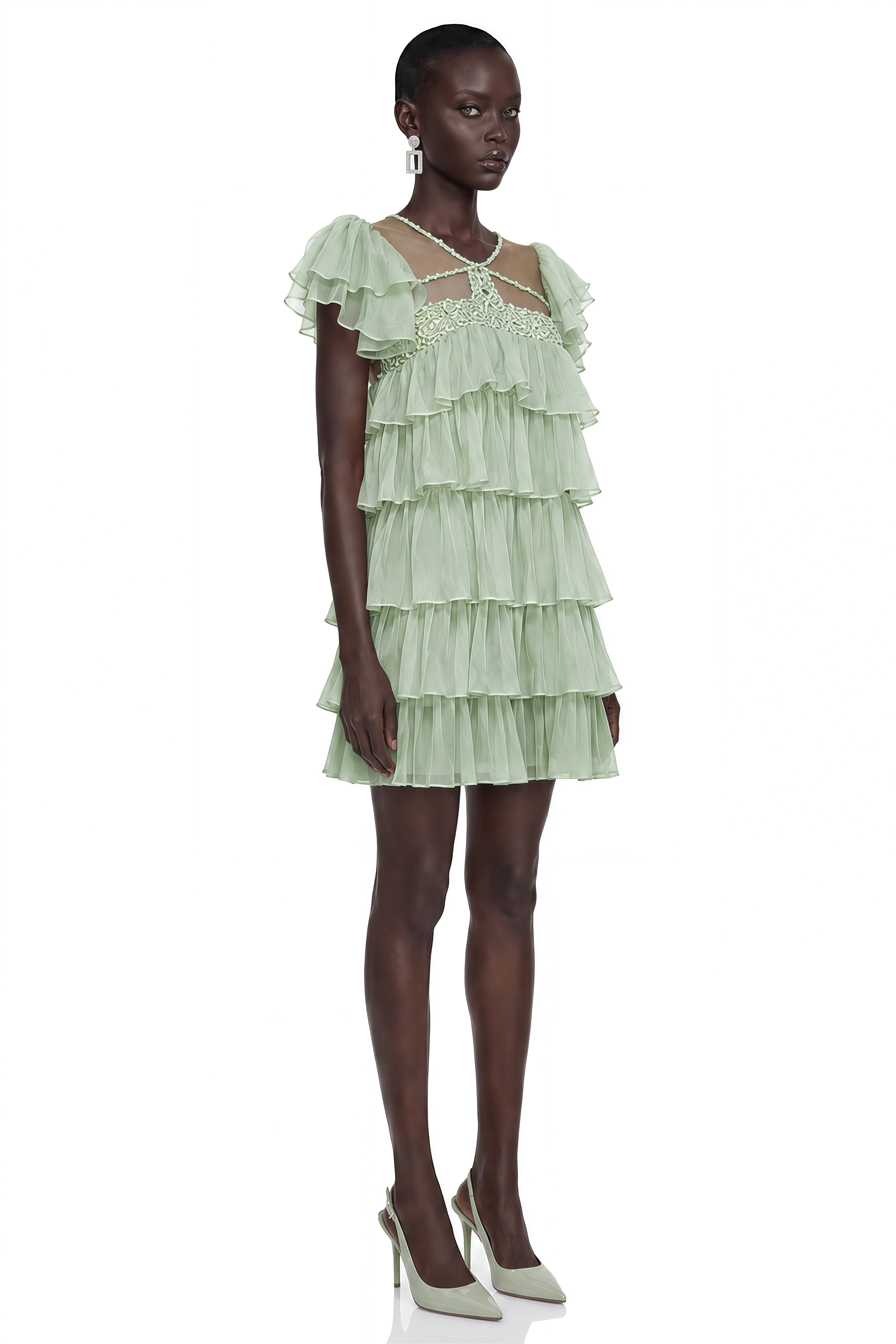 Oaklyn Green Tiered Ruffle Mini Dress
