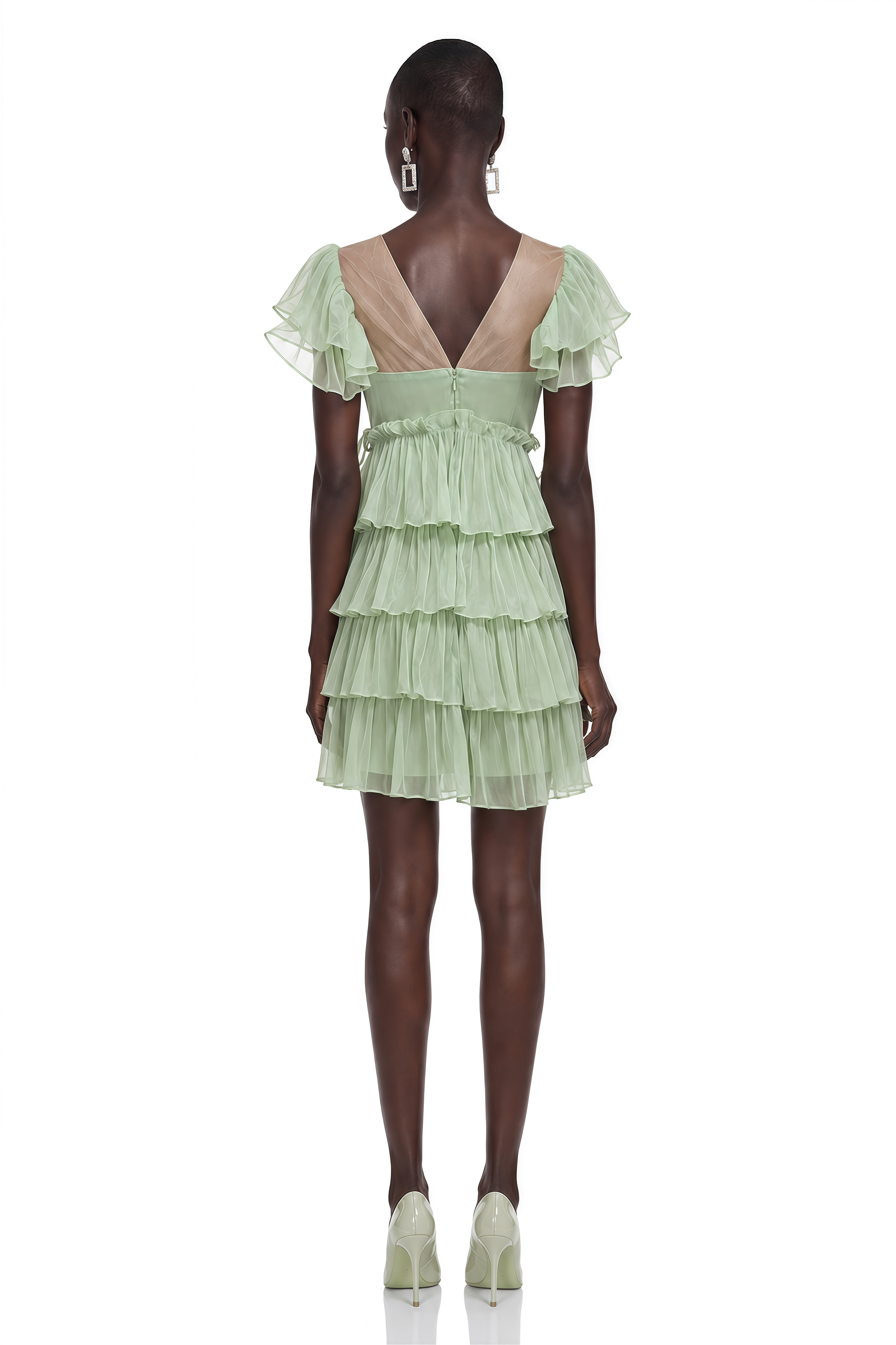 Oaklyn Green Tiered Ruffle Mini Dress