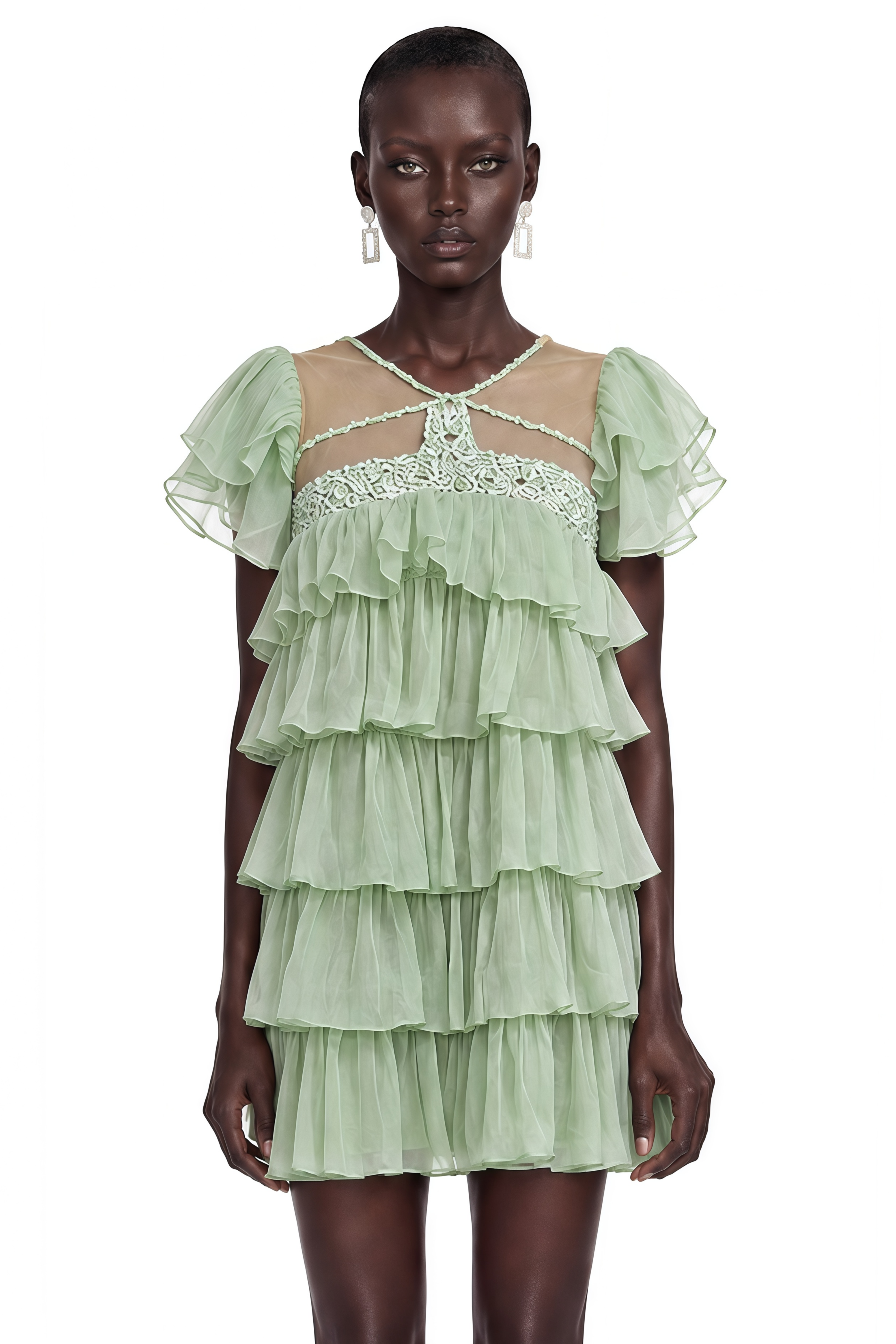Oaklyn Green Tiered Ruffle Mini Dress