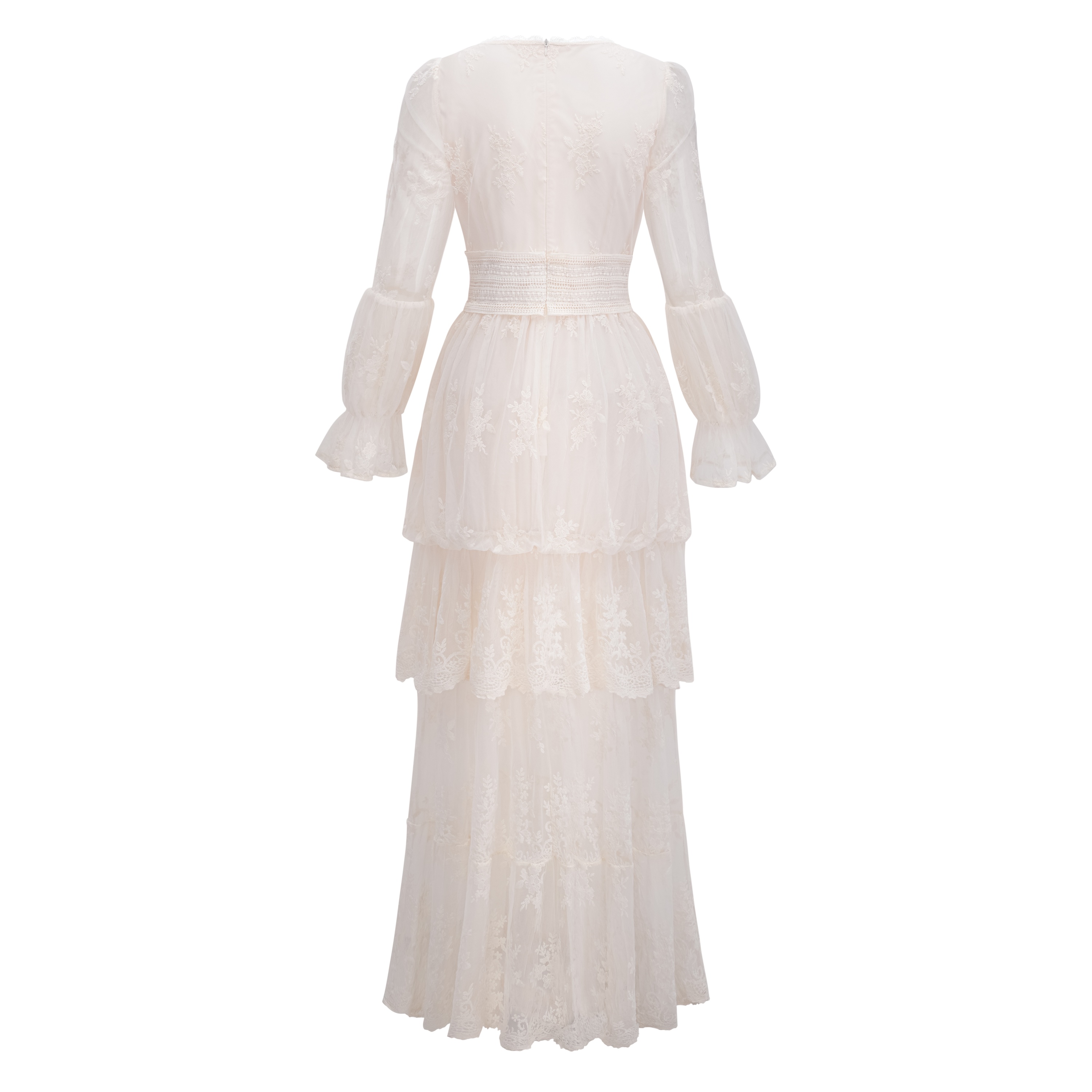 Ocean Cream Lace Ruffled Maxi Dress
