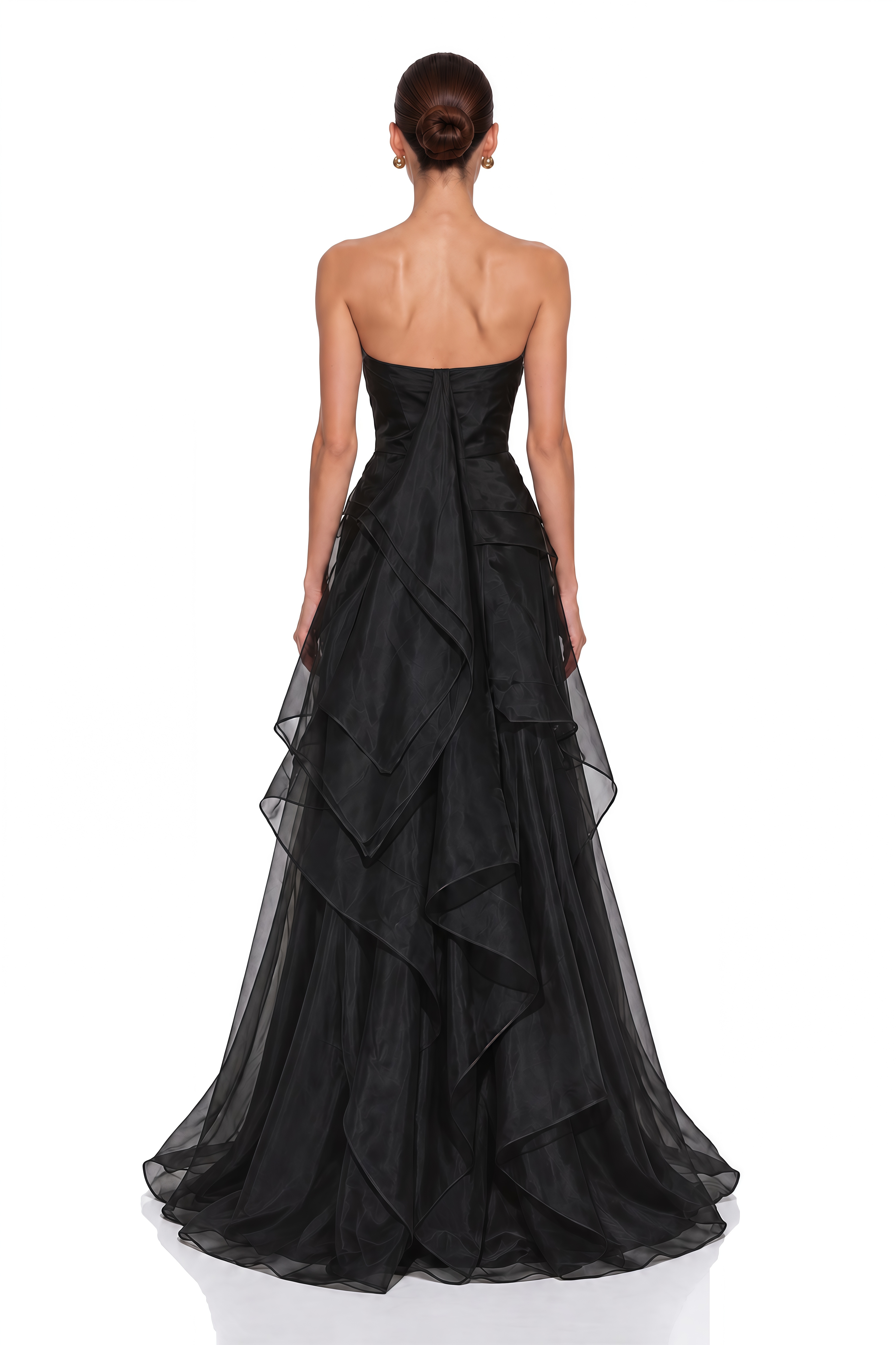 Odette Black Strapless Draped Organza Maxi Dress