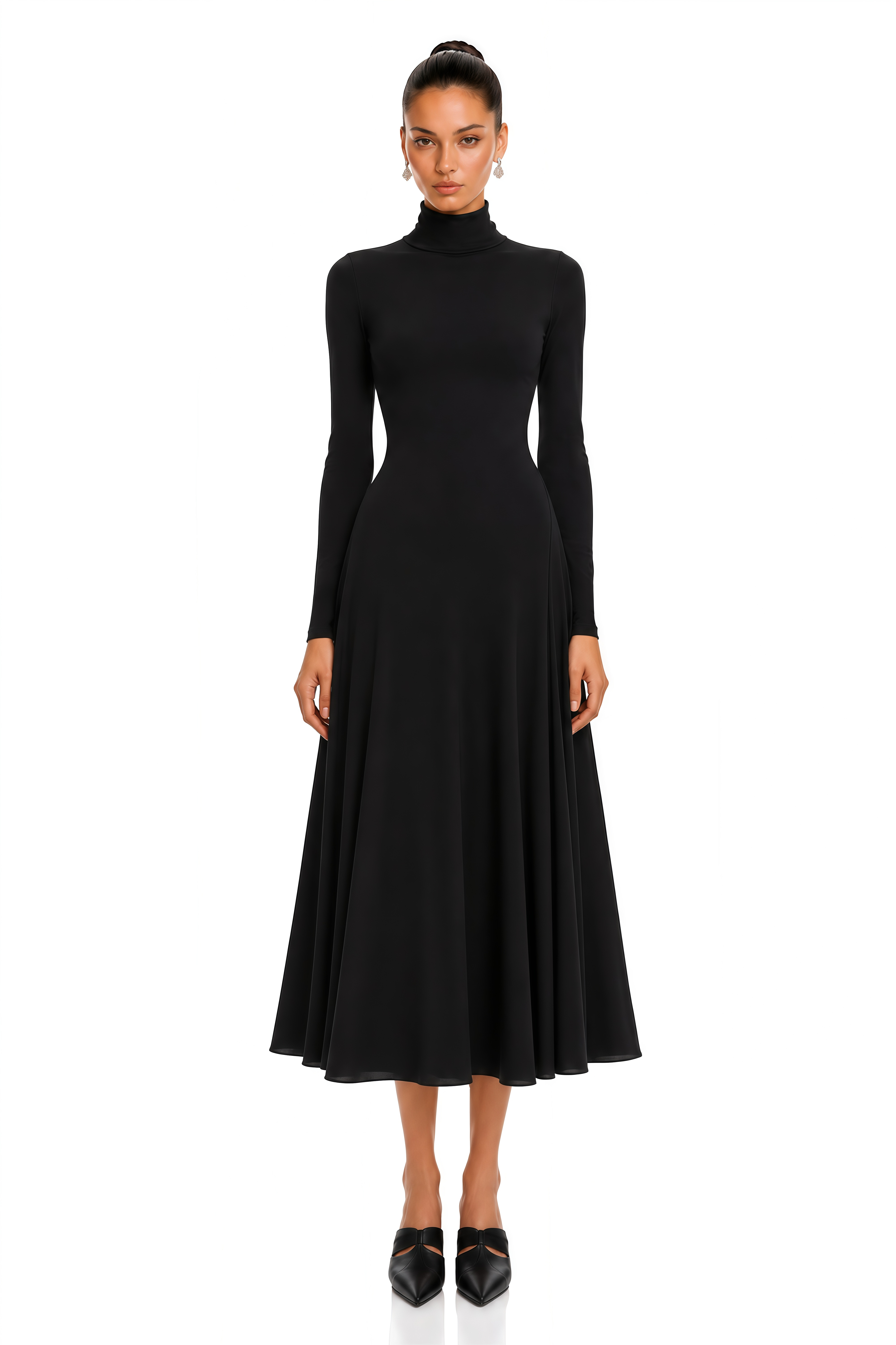 Odilia Black High Neck Heart Cut-Out Midi Dress