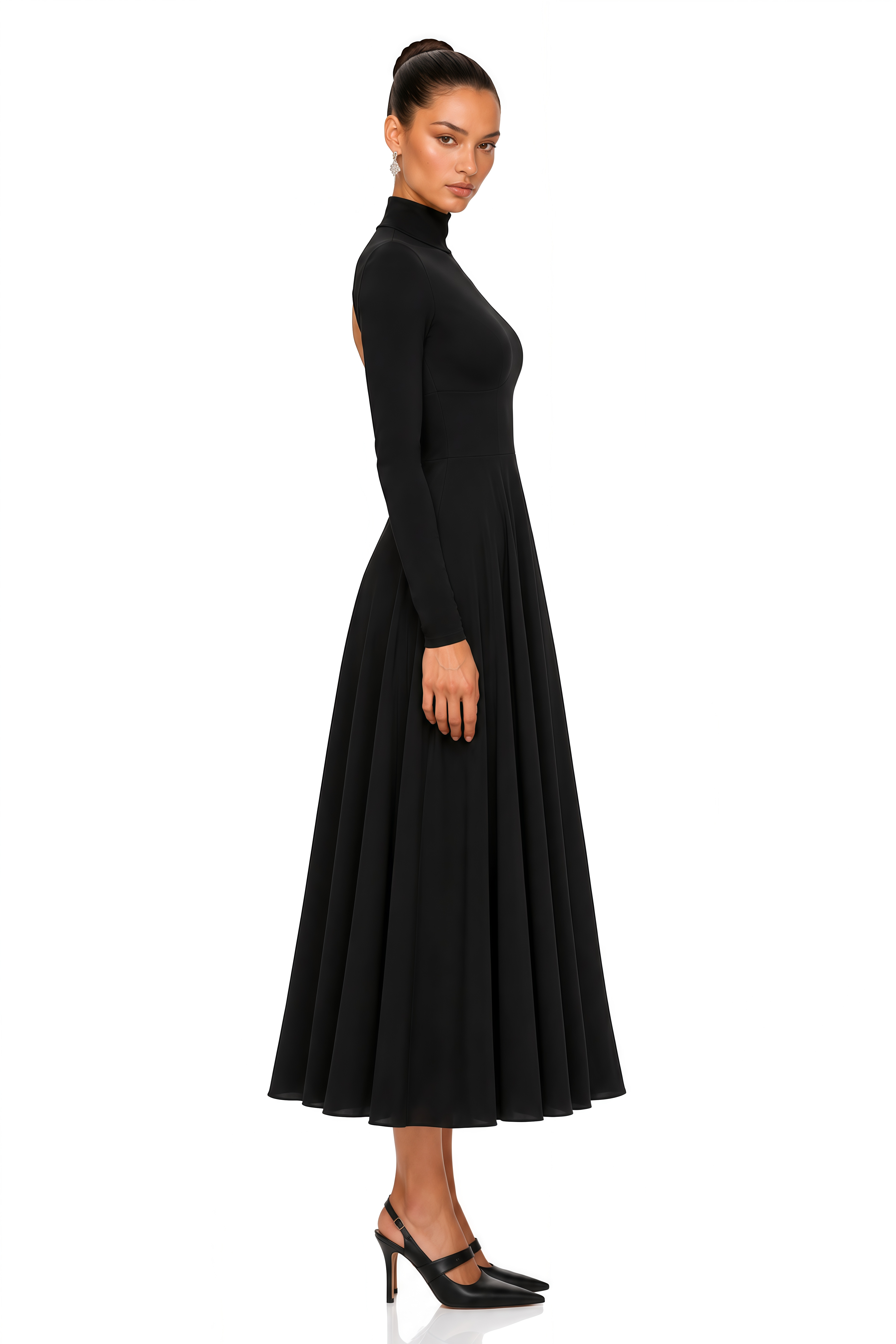 Odilia Black High Neck Heart Cut-Out Midi Dress
