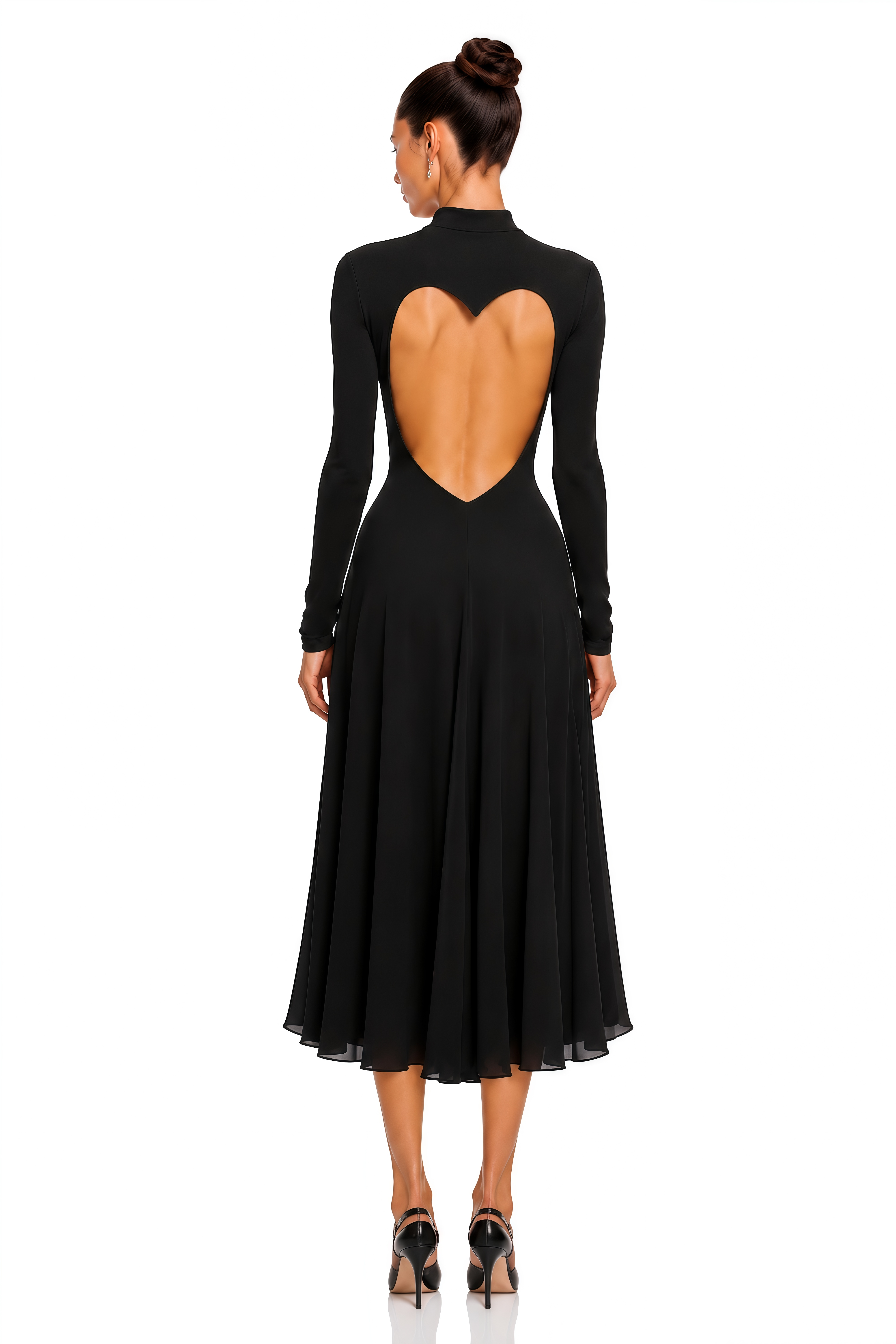 Odilia Black High Neck Heart Cut-Out Midi Dress