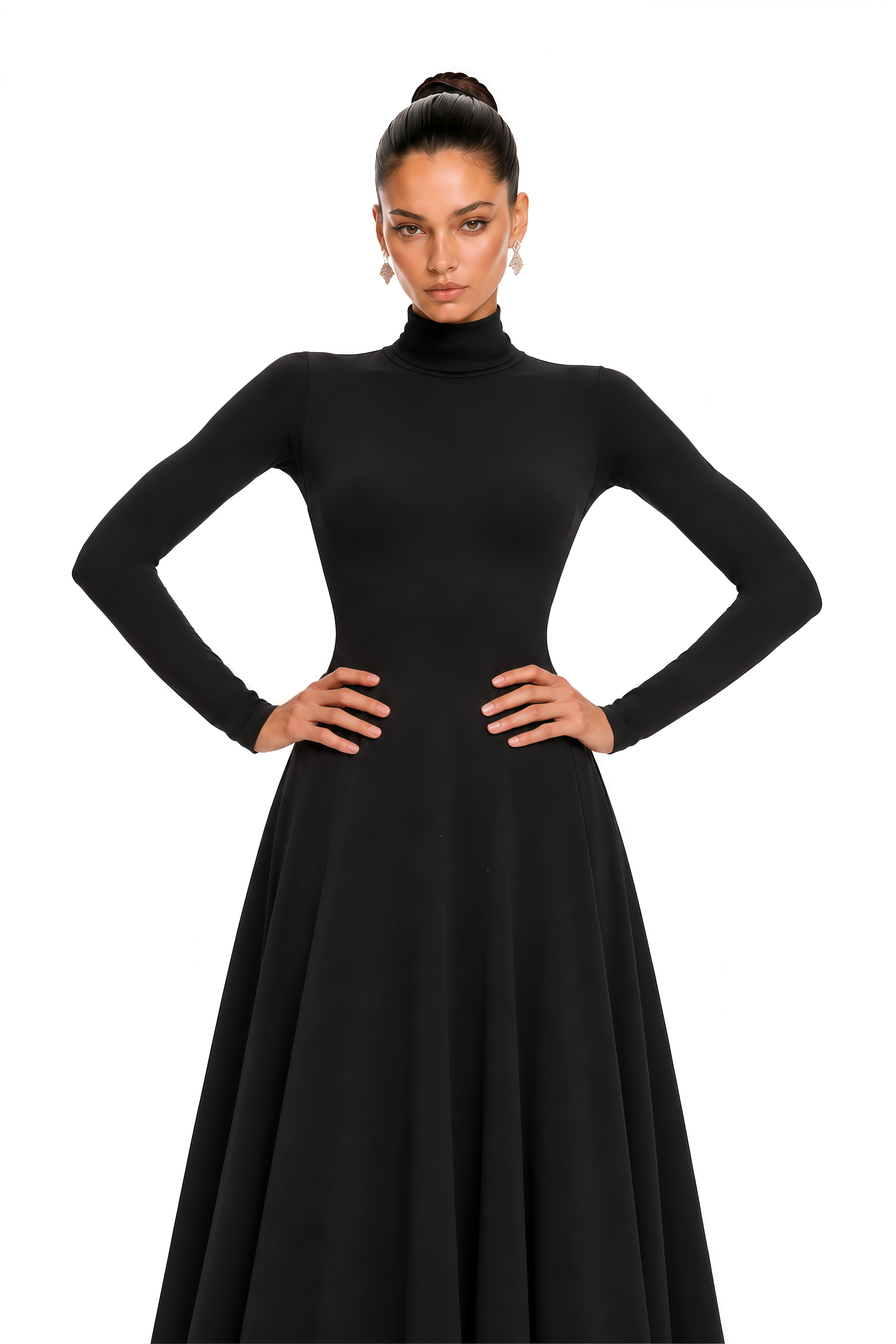 Odilia Black High Neck Heart Cut-Out Midi Dress