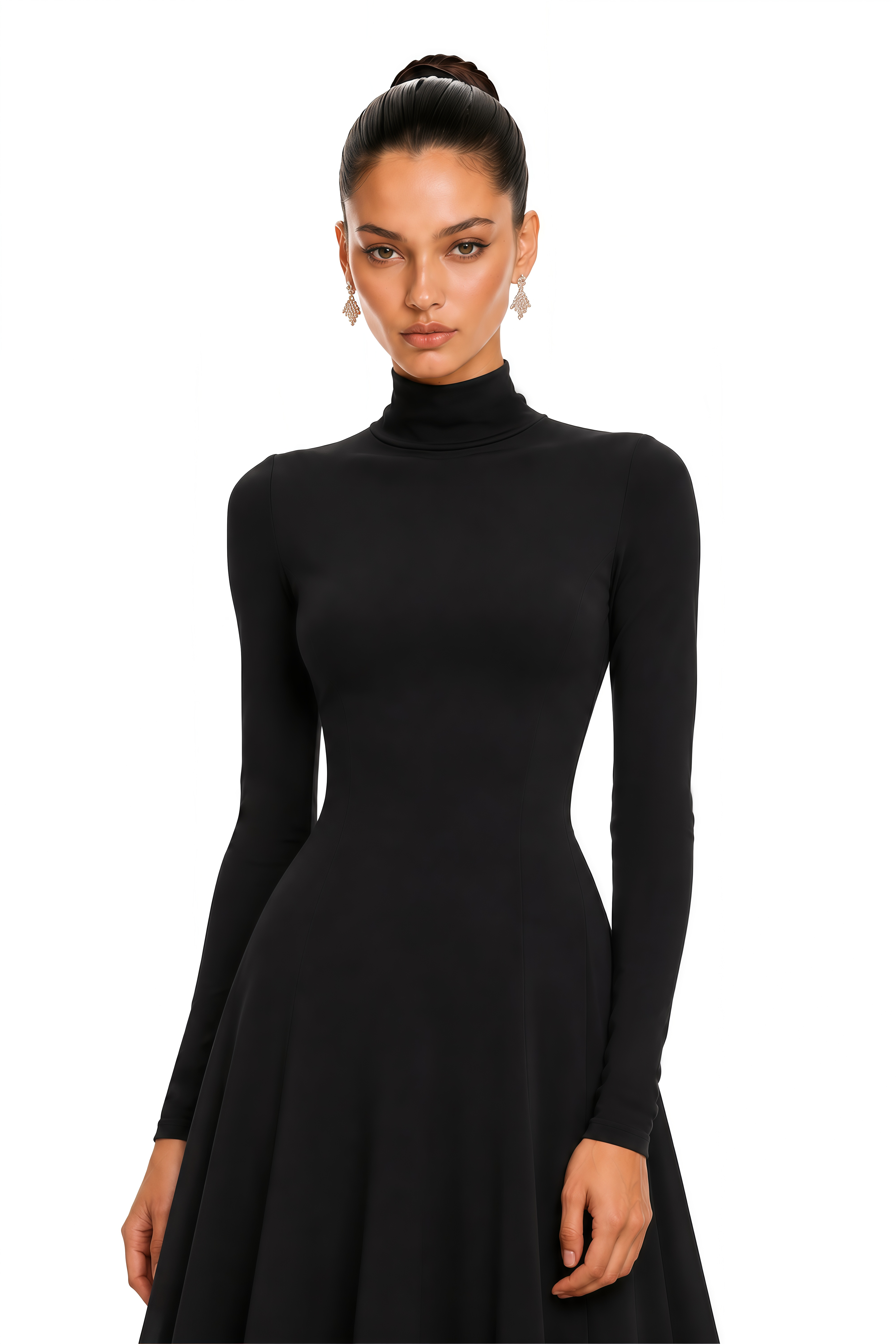 Odilia Black High Neck Heart Cut-Out Midi Dress