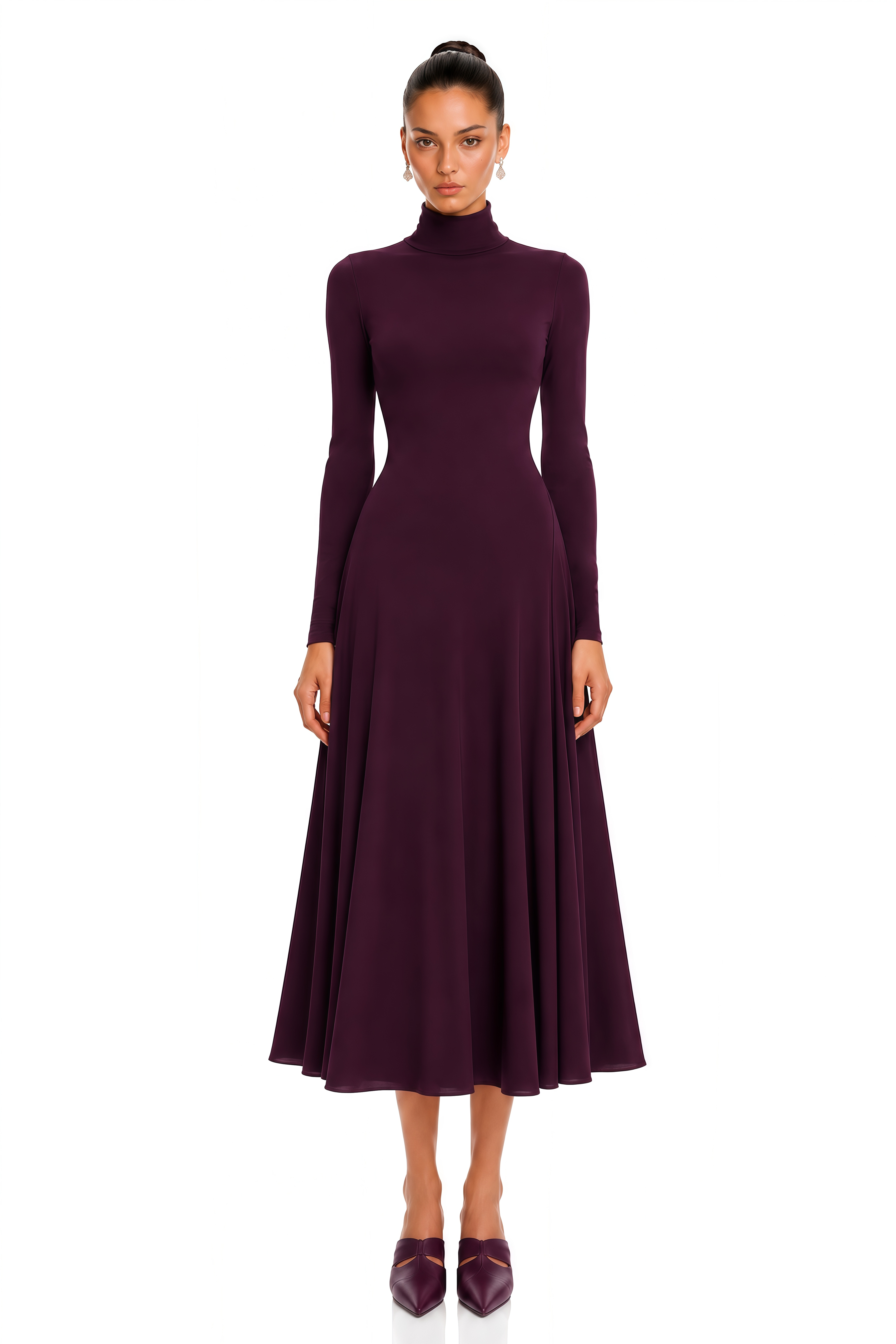 Odilia Burgundy High Neck Heart Cut-Out Midi Dress