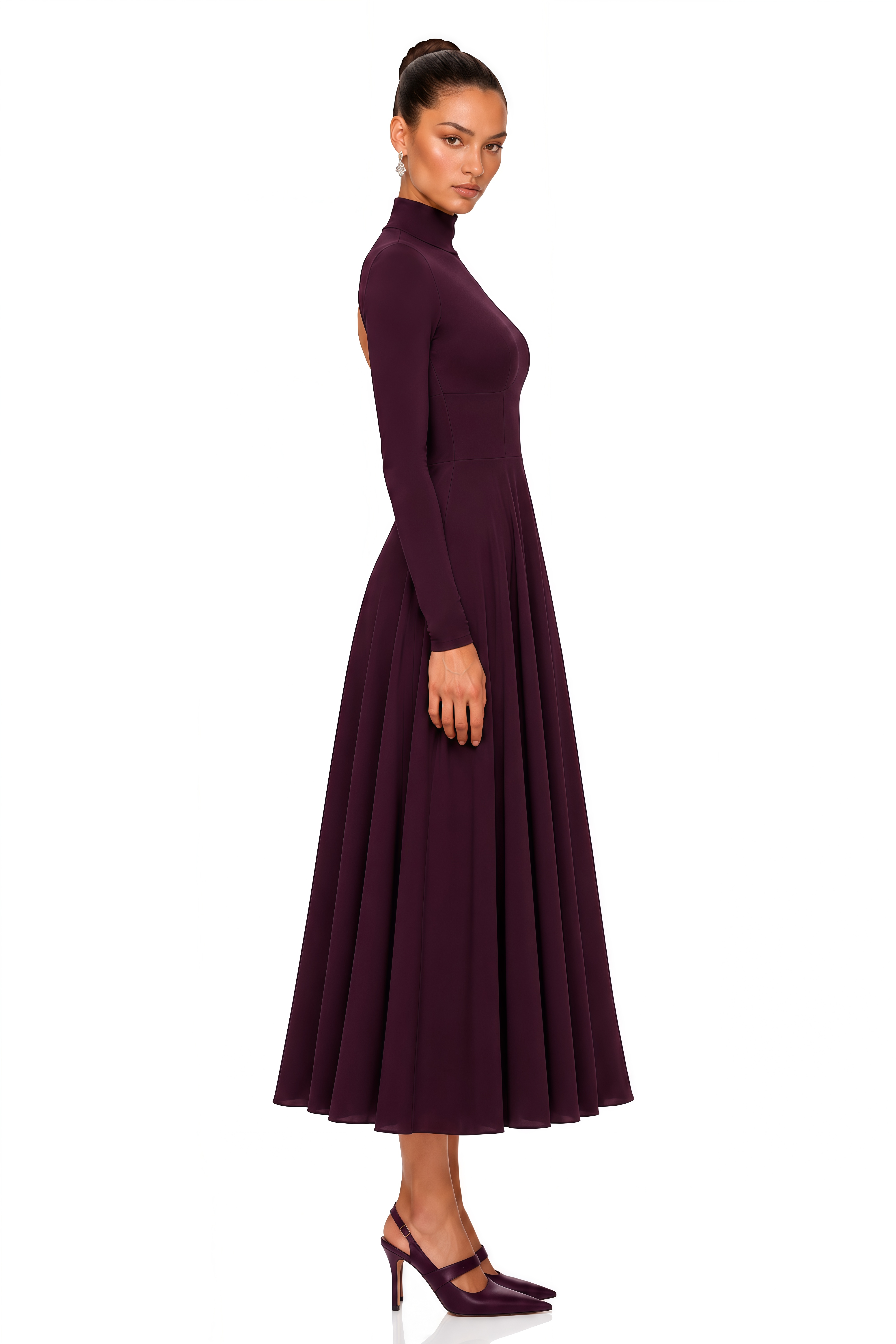 Odilia Burgundy High Neck Heart Cut-Out Midi Dress