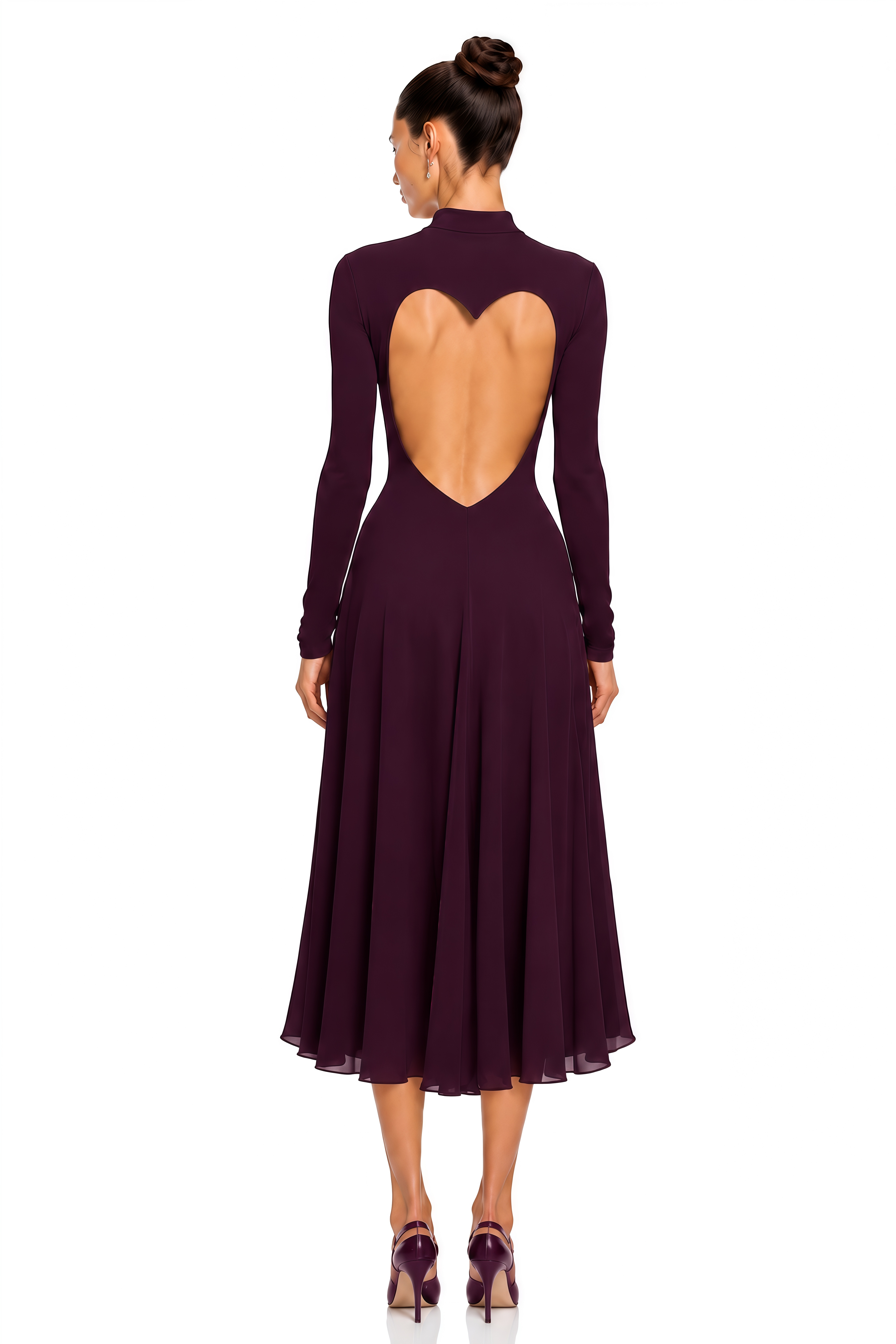 Odilia Burgundy High Neck Heart Cut-Out Midi Dress