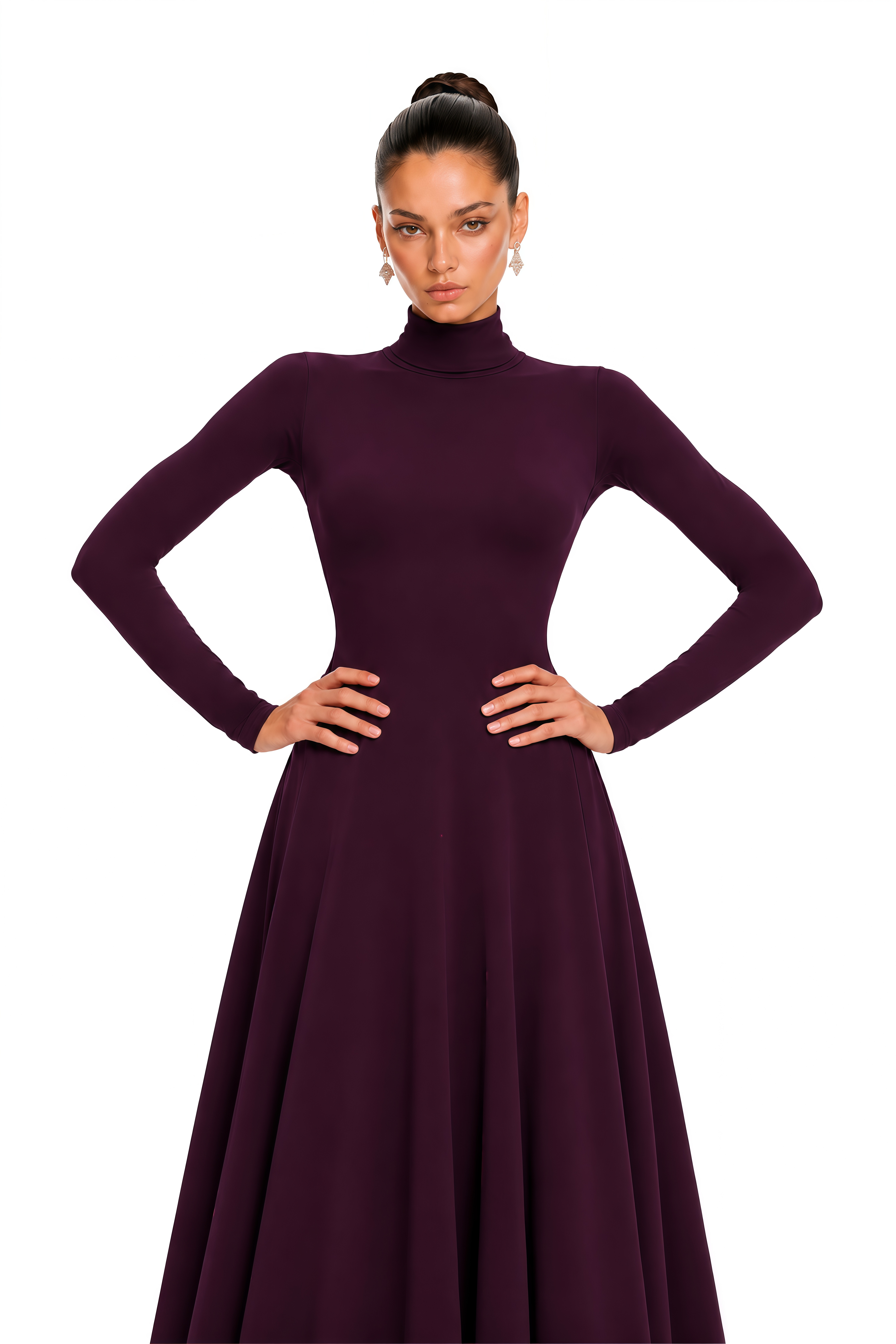 Odilia Burgundy High Neck Heart Cut-Out Midi Dress