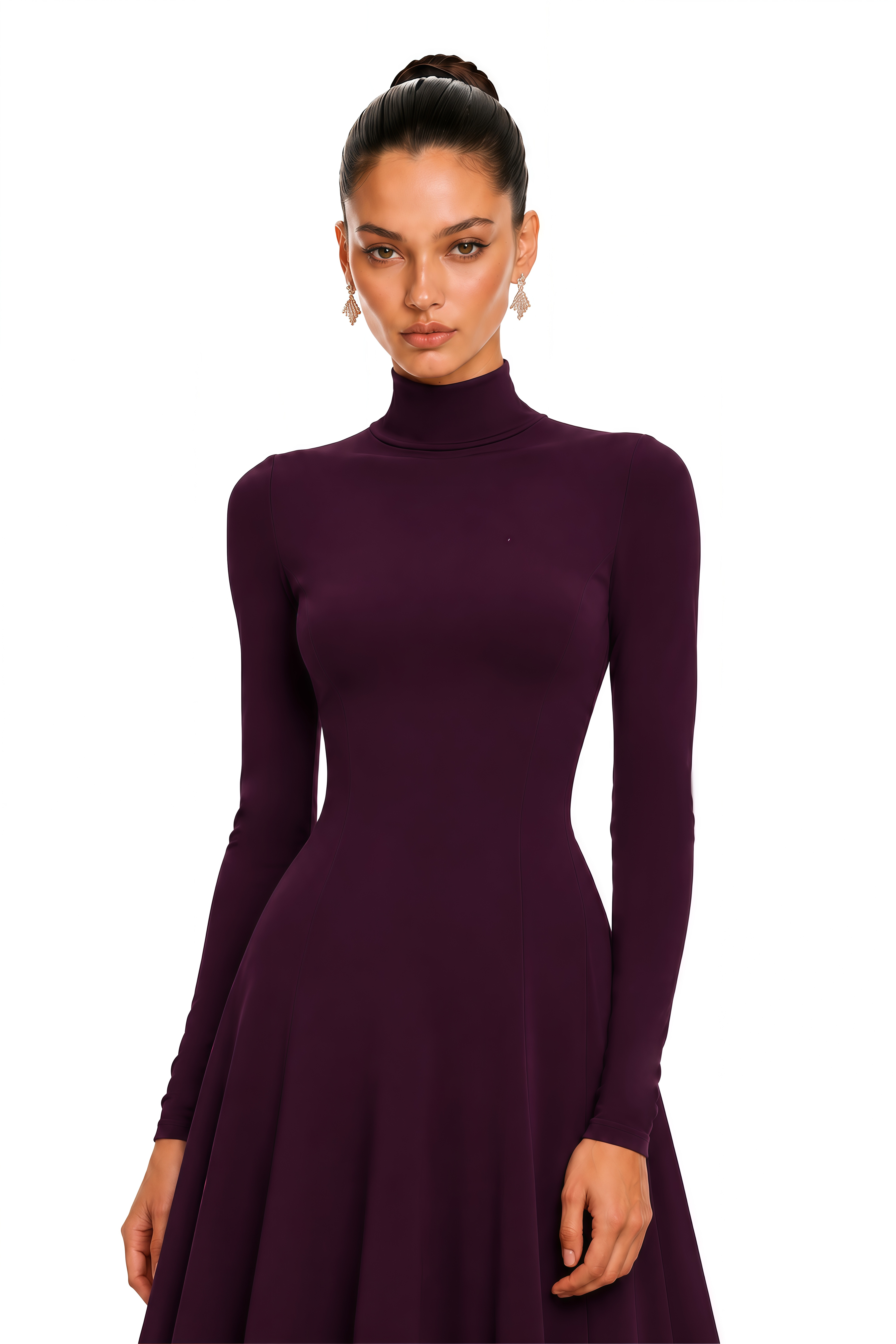 Odilia Burgundy High Neck Heart Cut-Out Midi Dress