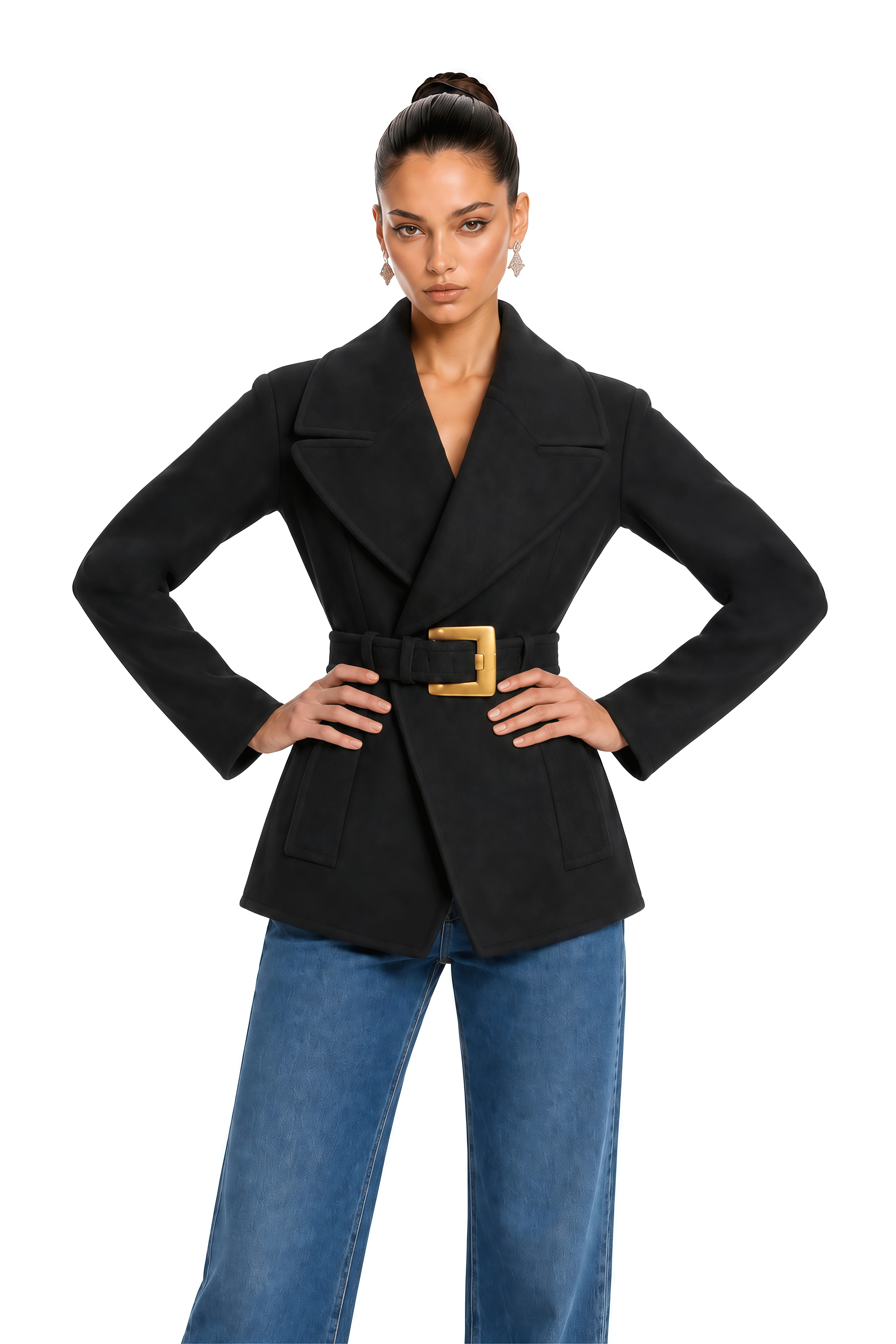 Ofelia Black Belted Tailored Blazer Jacket