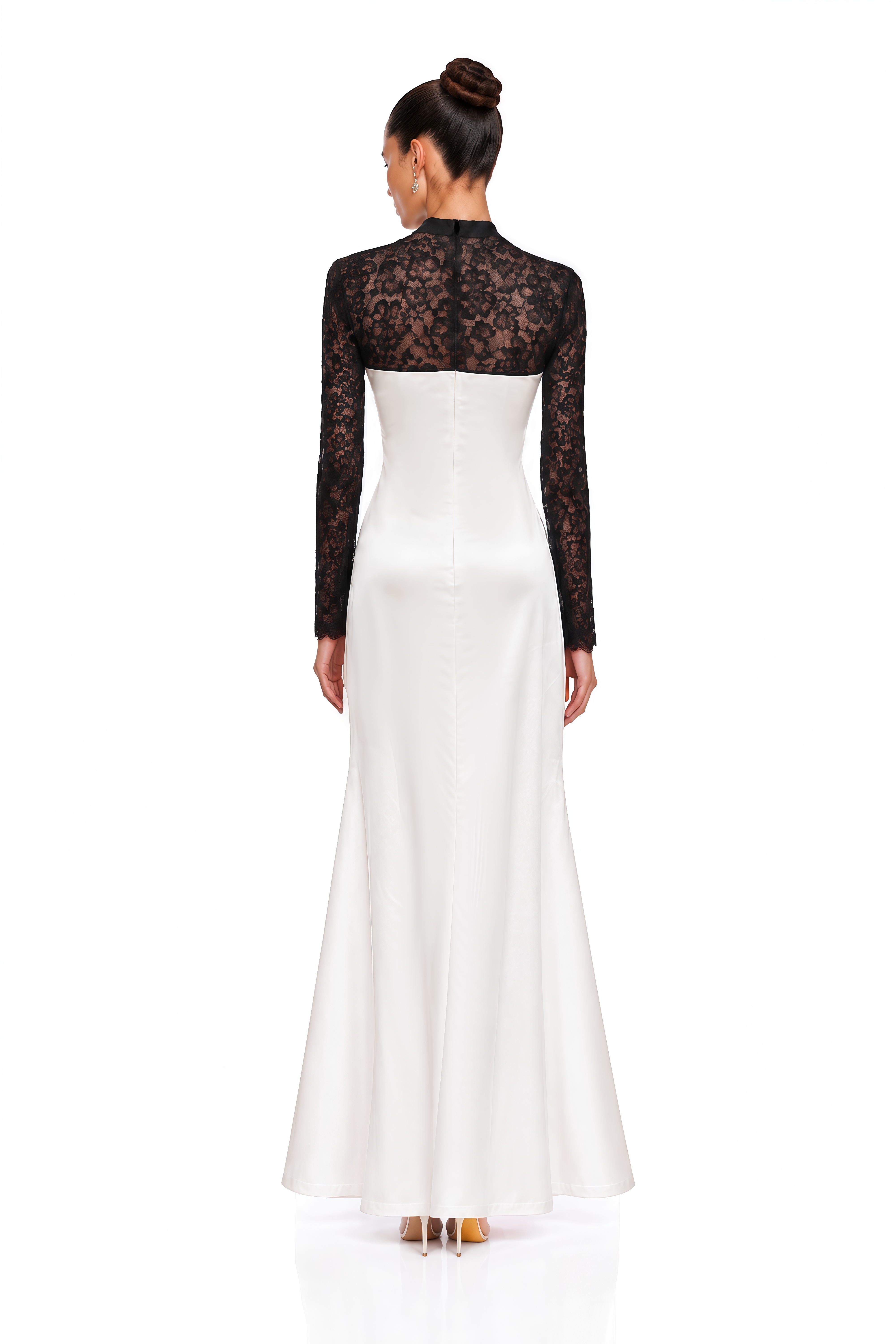 Olinda White Lace Panel Long Sleeve Maxi Dress
