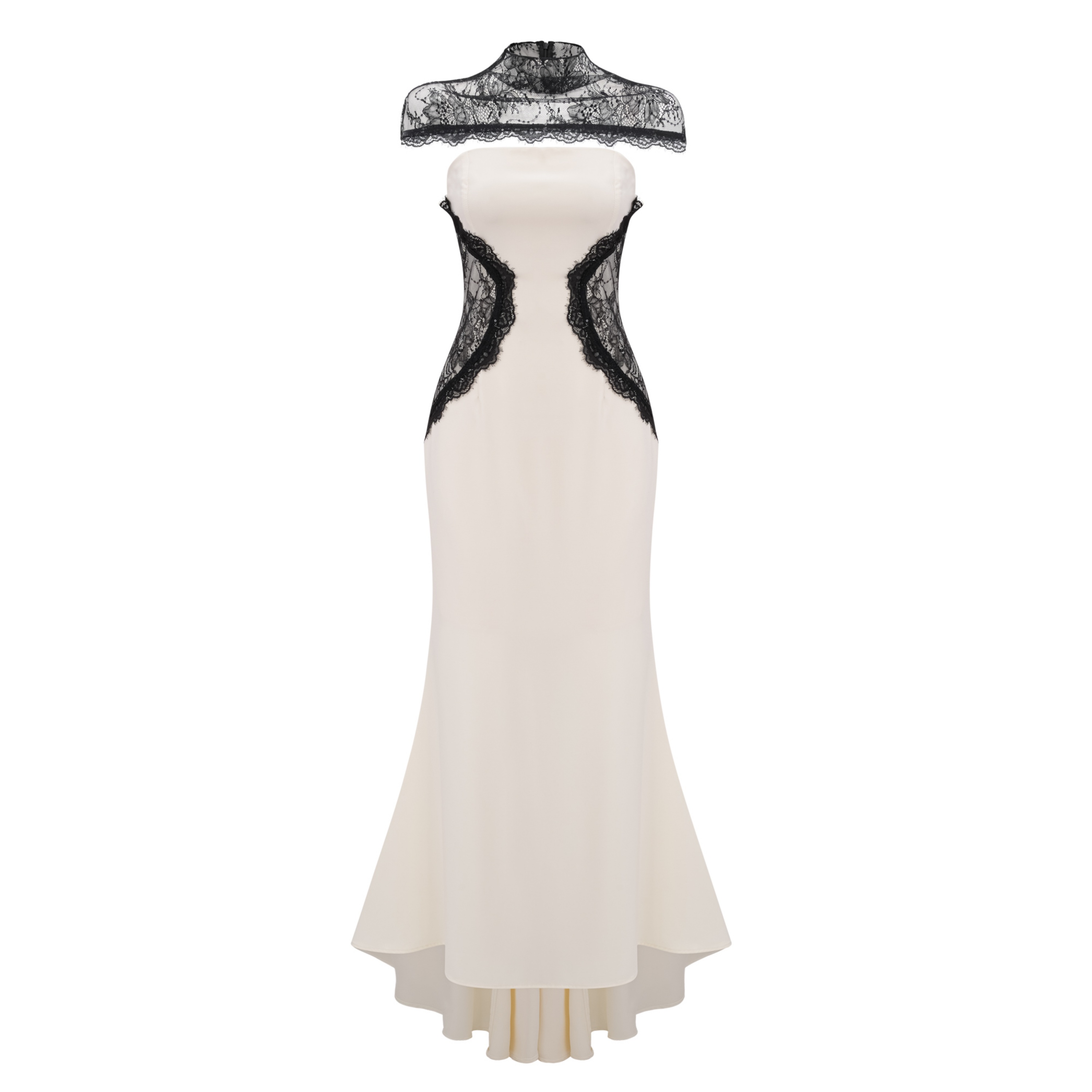 Olinda White Lace Panel Maxi Dress with Cape