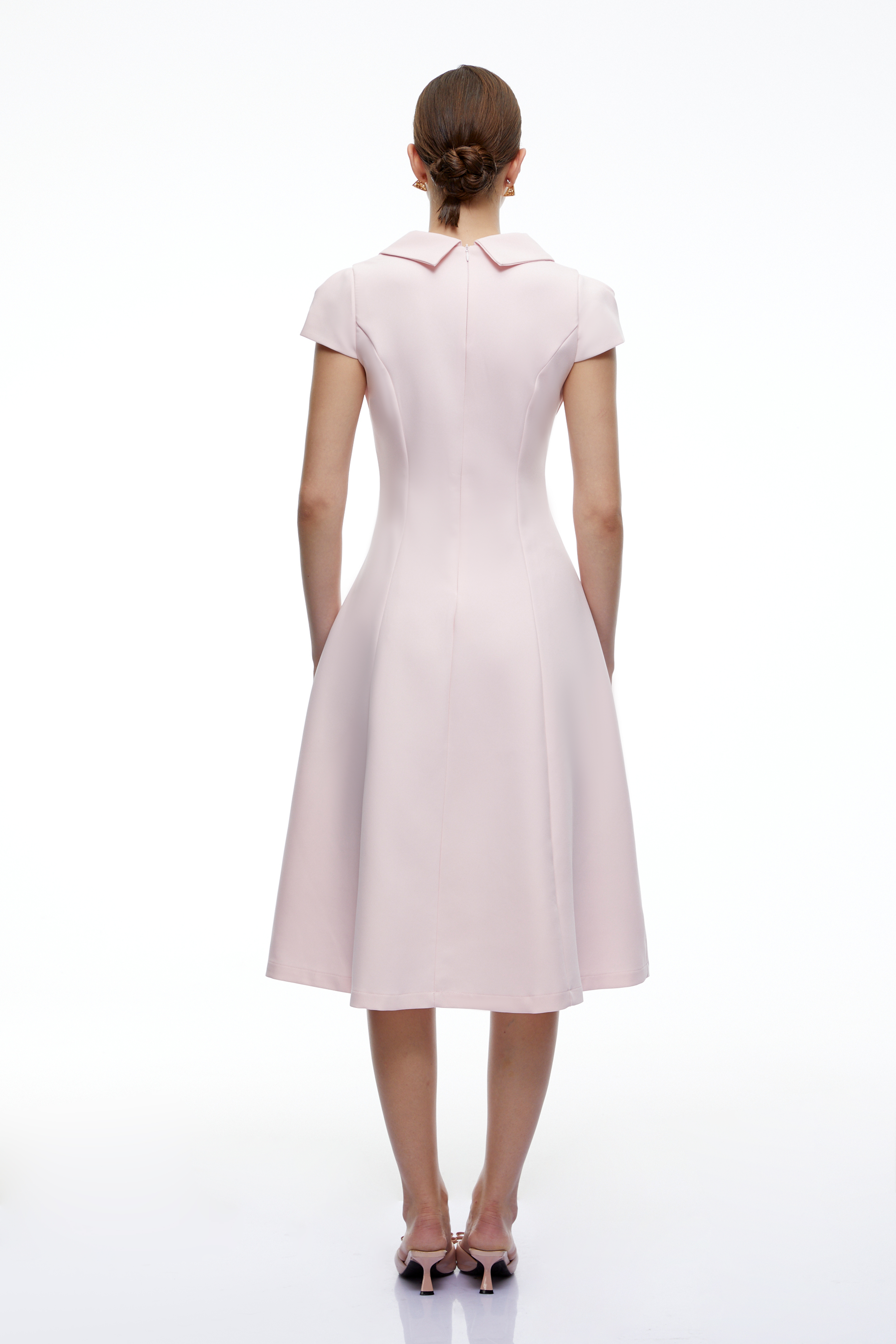 Olivia Pink Collared Button Front A-Line Midi Dress
