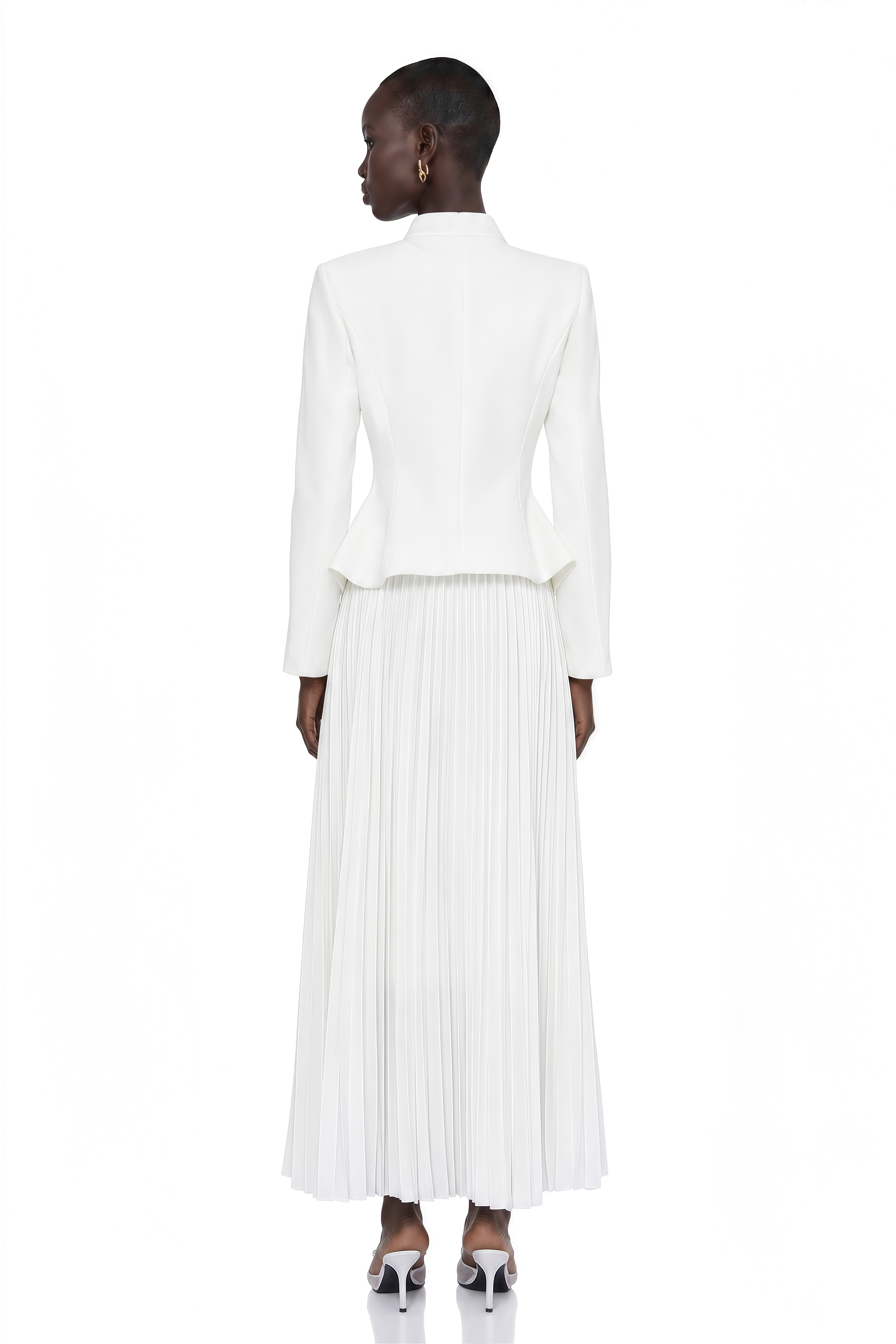 Olivia White Floral Embroidered Blazer & Pleated Skirt Set