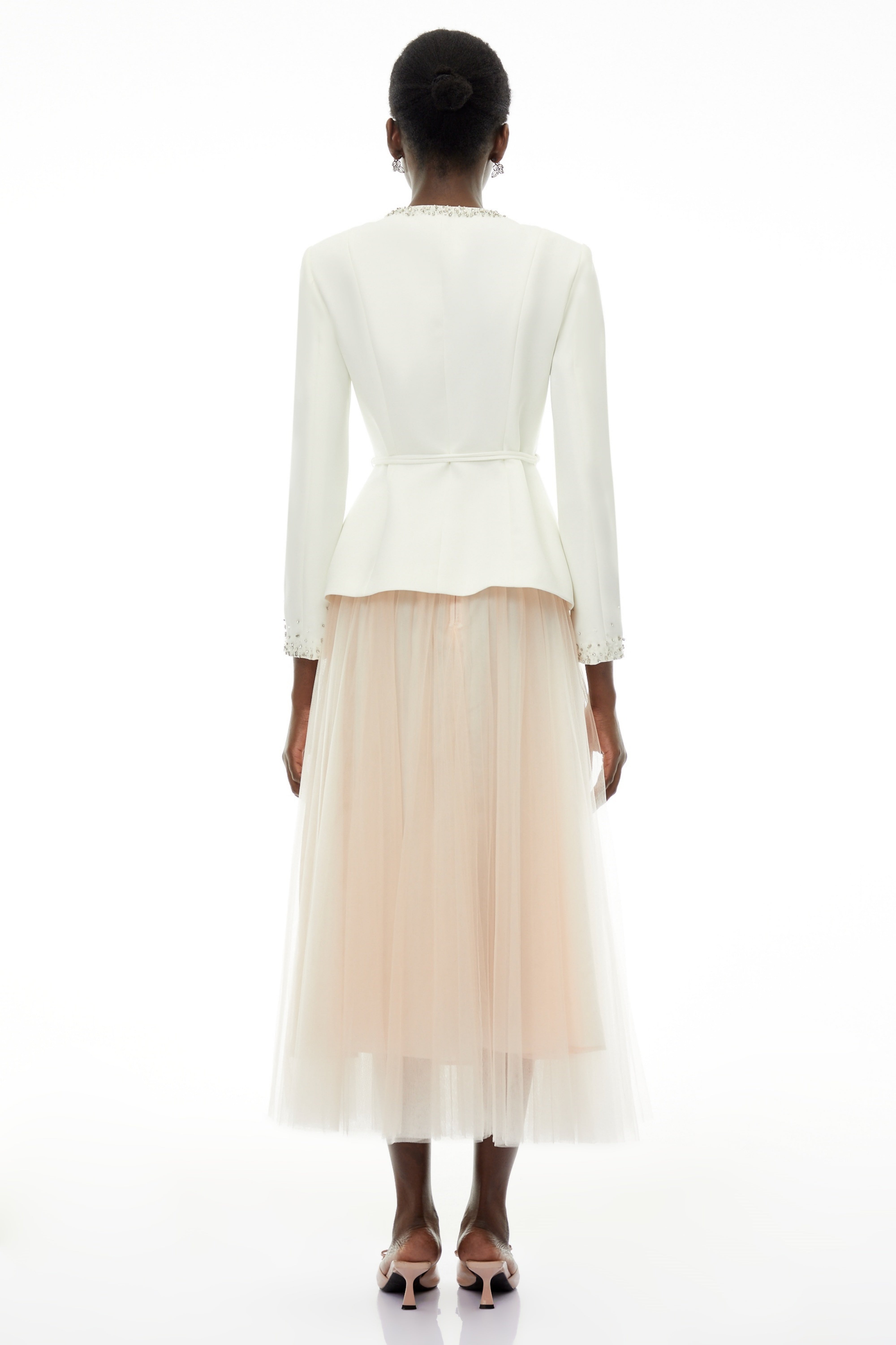 Olivia White Embellished Tulle Top & Pleated Skirt Set (Final Sale-US Only)