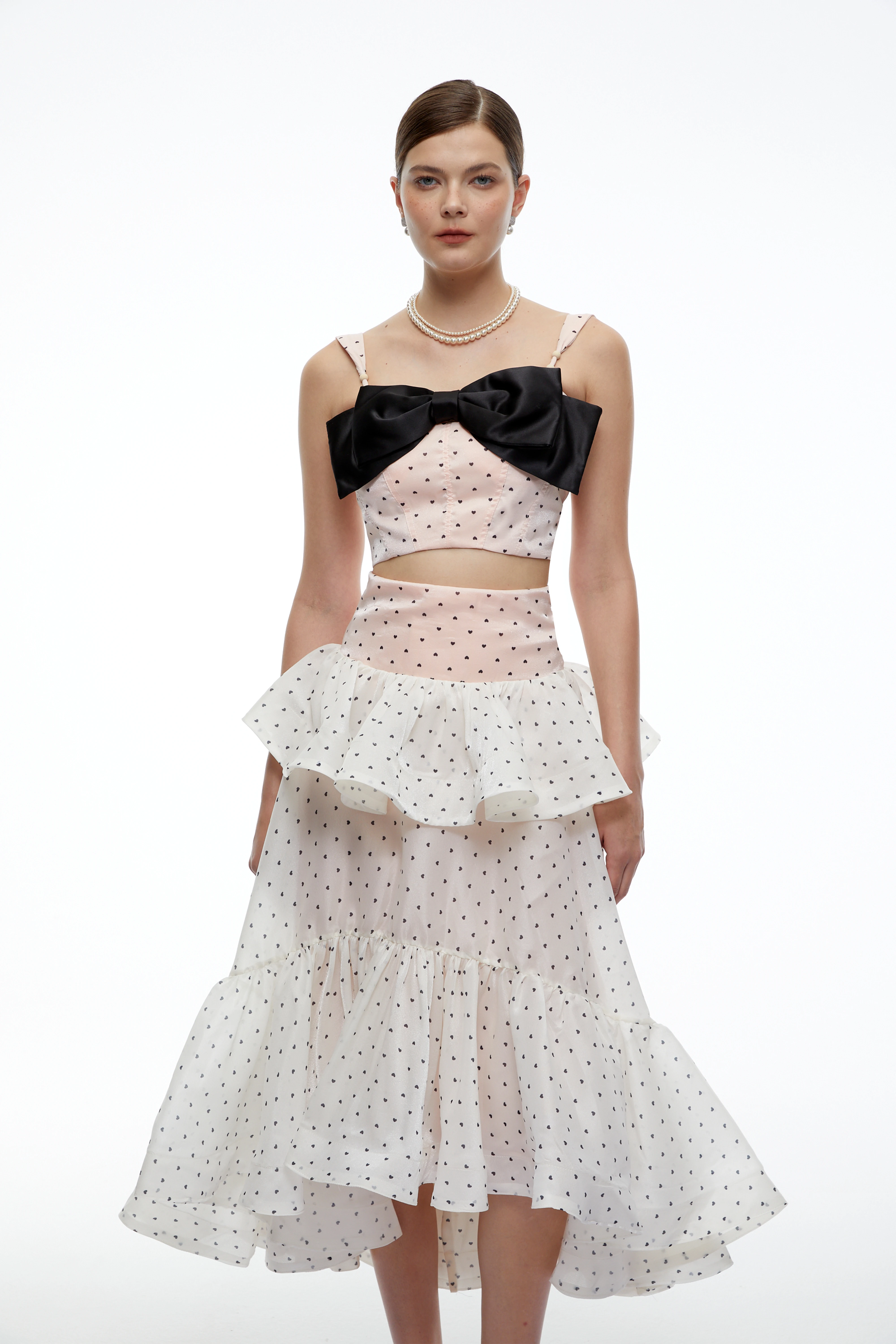 Olympe Pink Bow Polka Dot Crop Top & Skirt Set