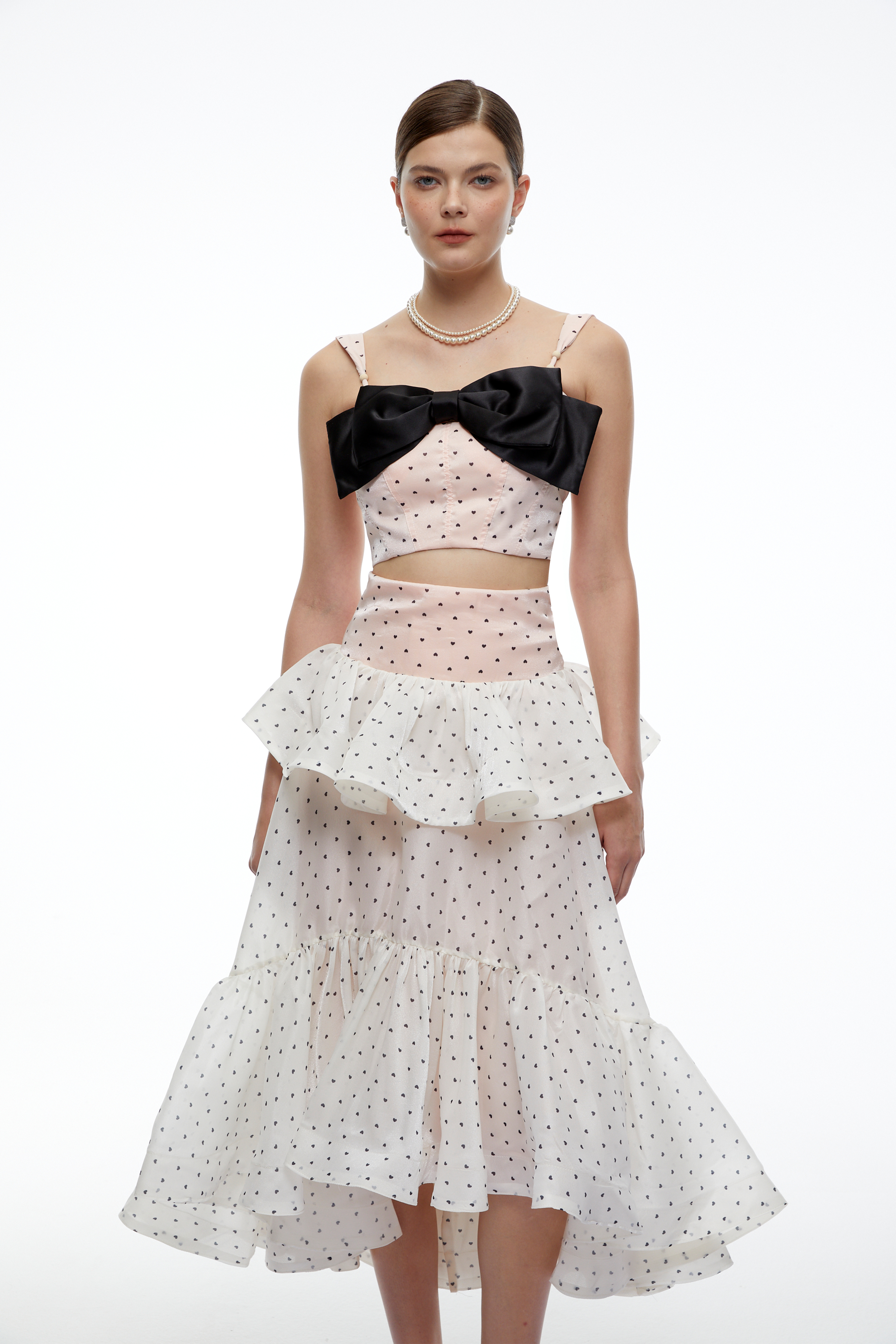 Olympe Pink Bow Polka Dot Crop Top & Skirt Set