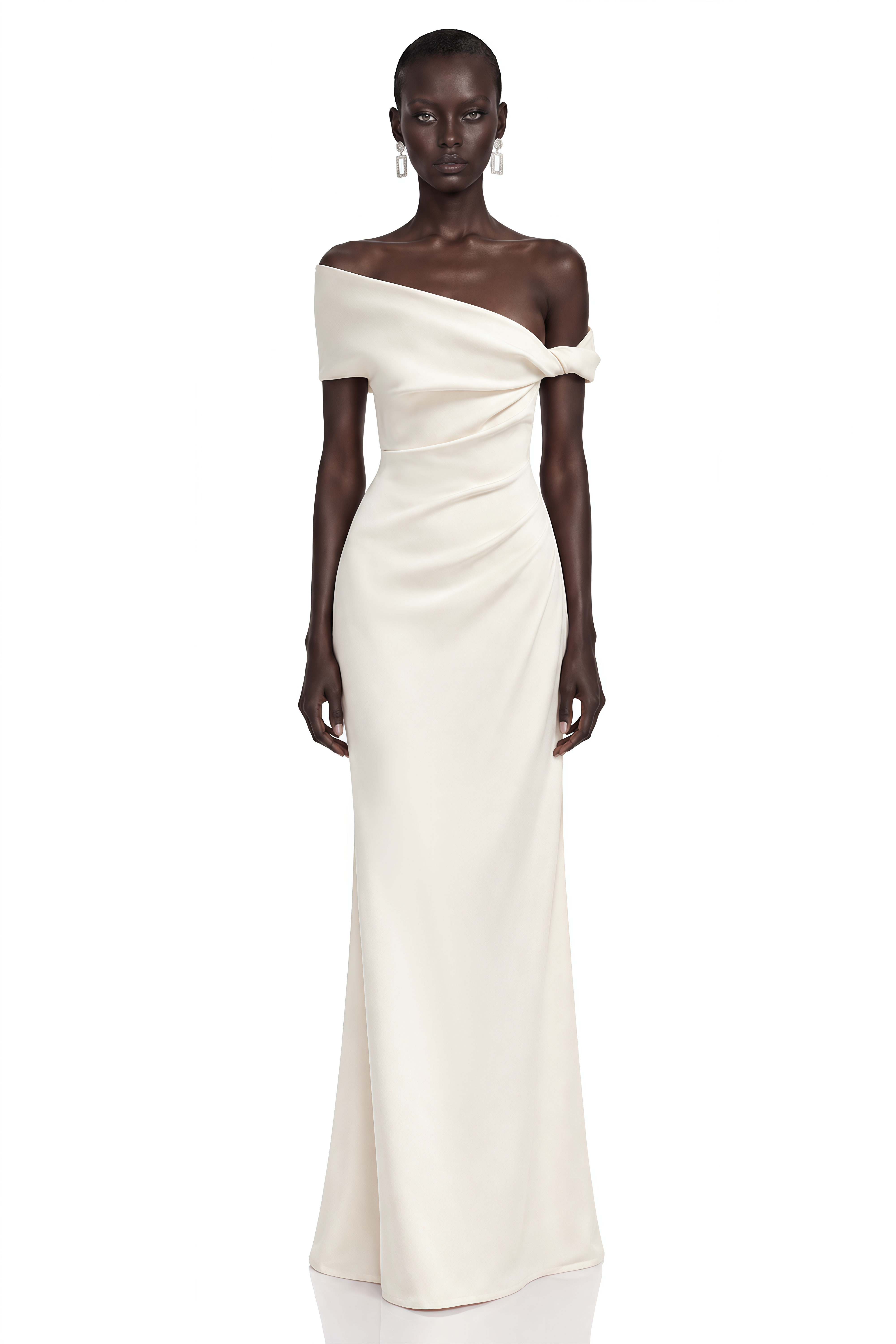 Olympia White One Shoulder Ruched Fitted Maxi Dress