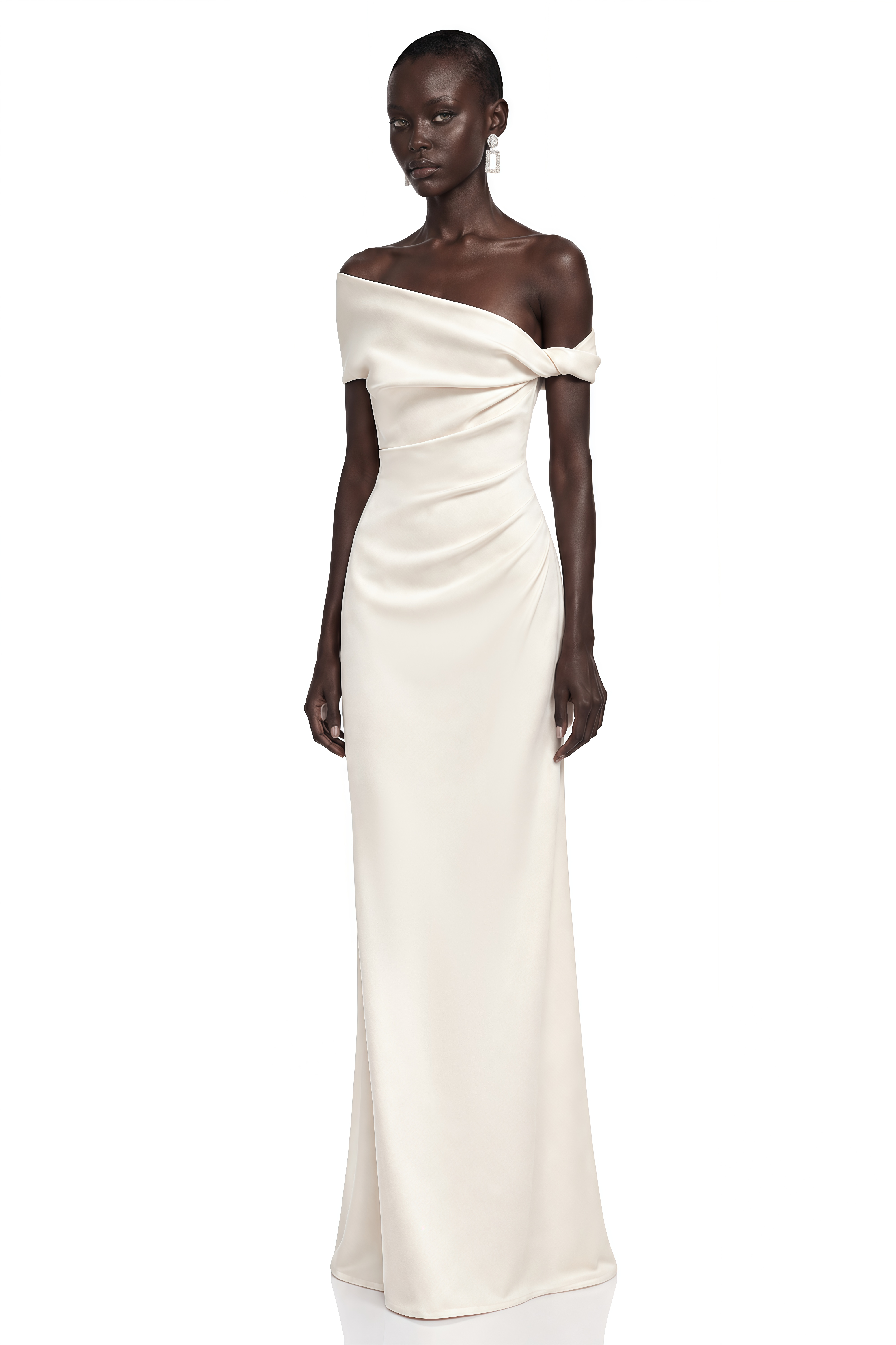 Olympia White One Shoulder Ruched Fitted Maxi Dress