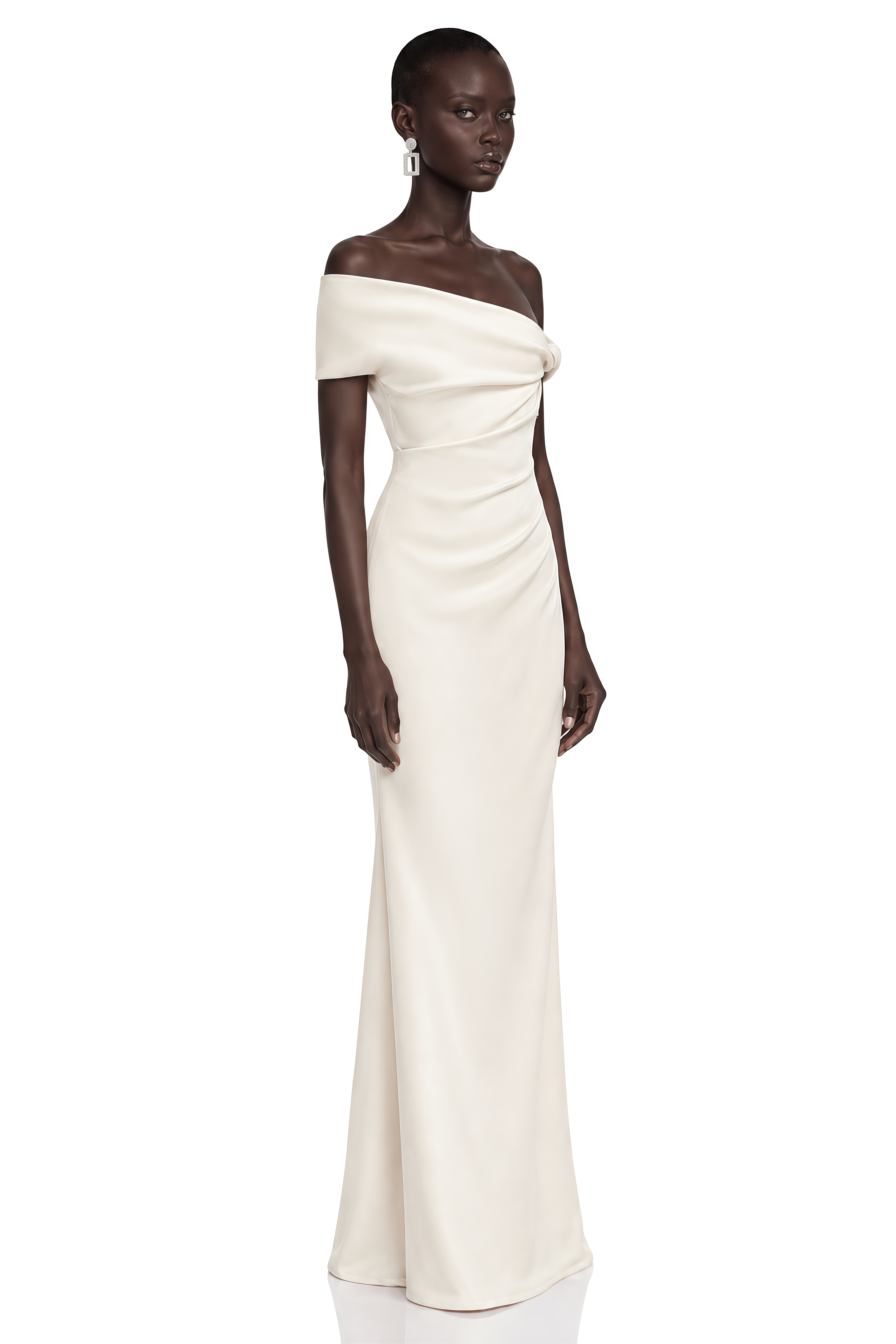 Olympia White One Shoulder Ruched Fitted Maxi Dress