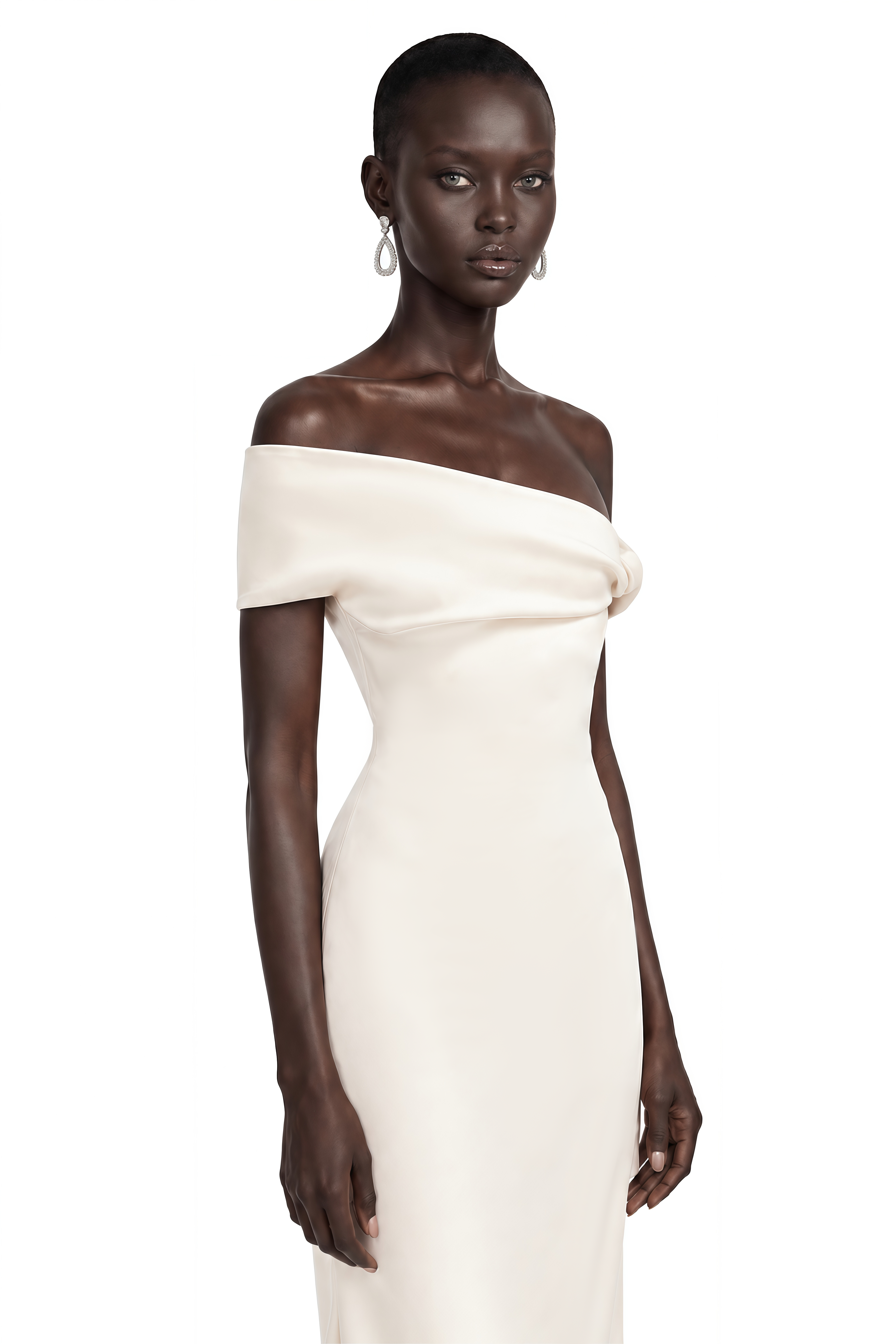 Olympia White One Shoulder Ruched Fitted Maxi Dress