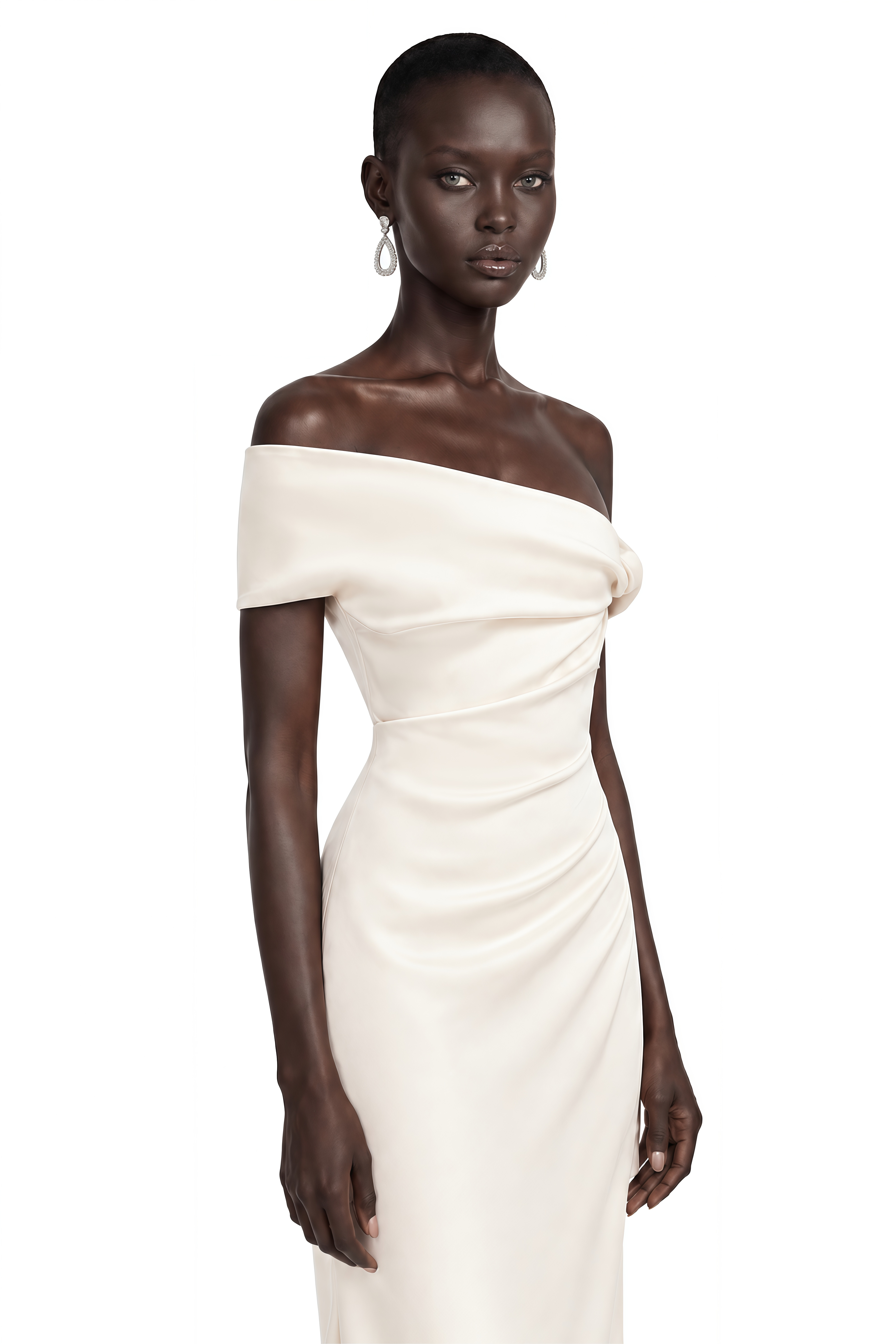 Olympia White One Shoulder Ruched Fitted Maxi Dress