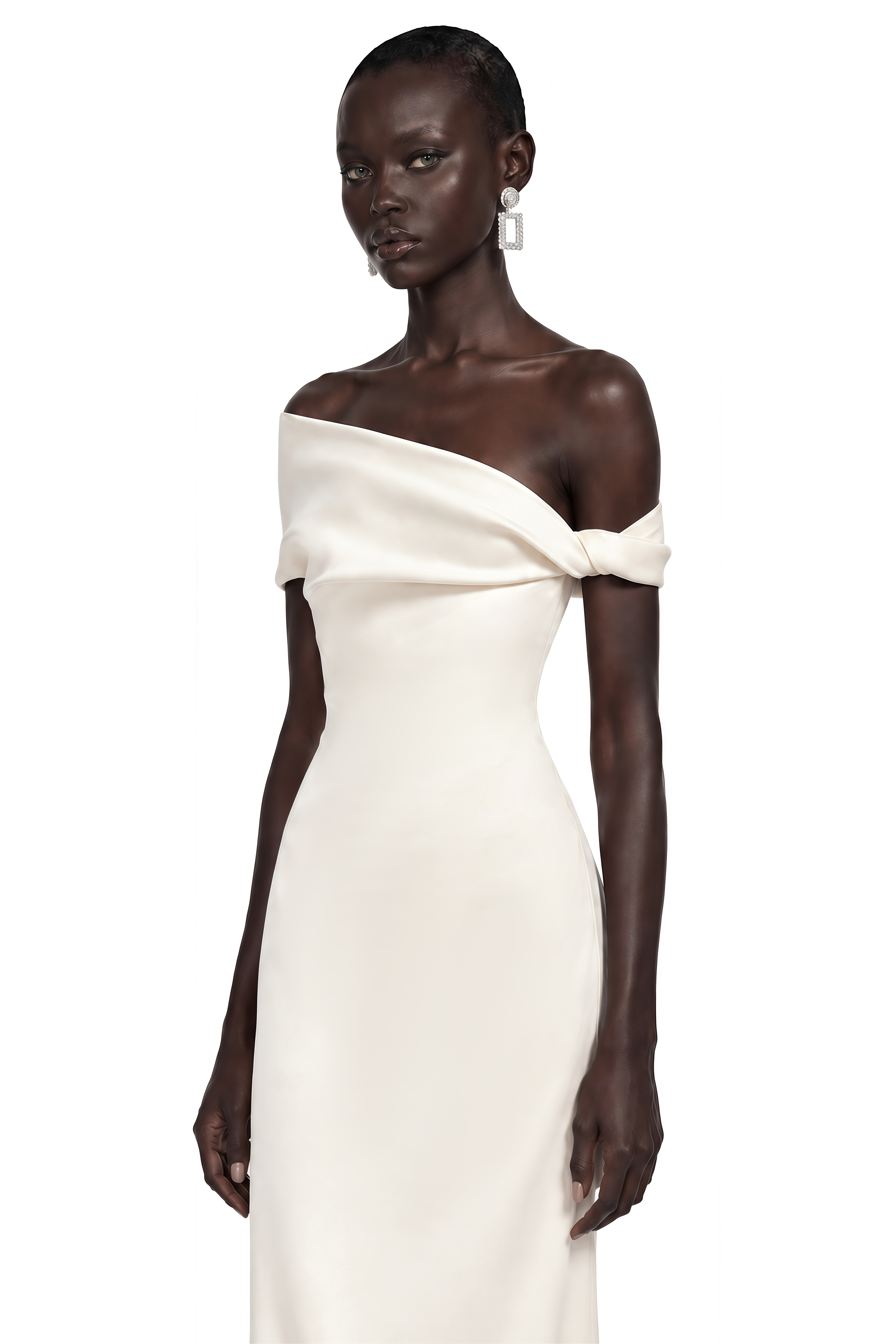 Olympia White One Shoulder Ruched Fitted Maxi Dress