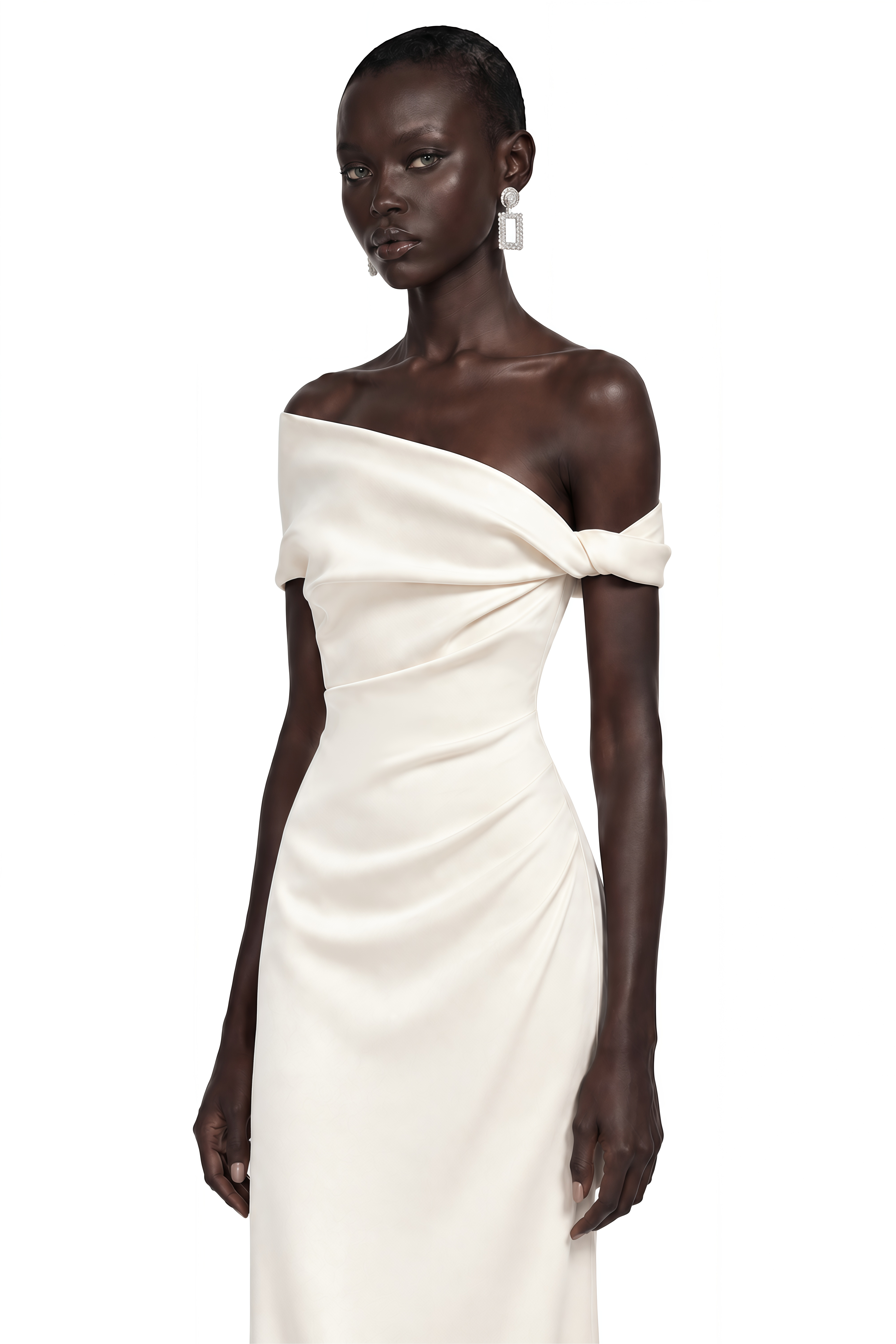 Olympia White One Shoulder Ruched Fitted Maxi Dress