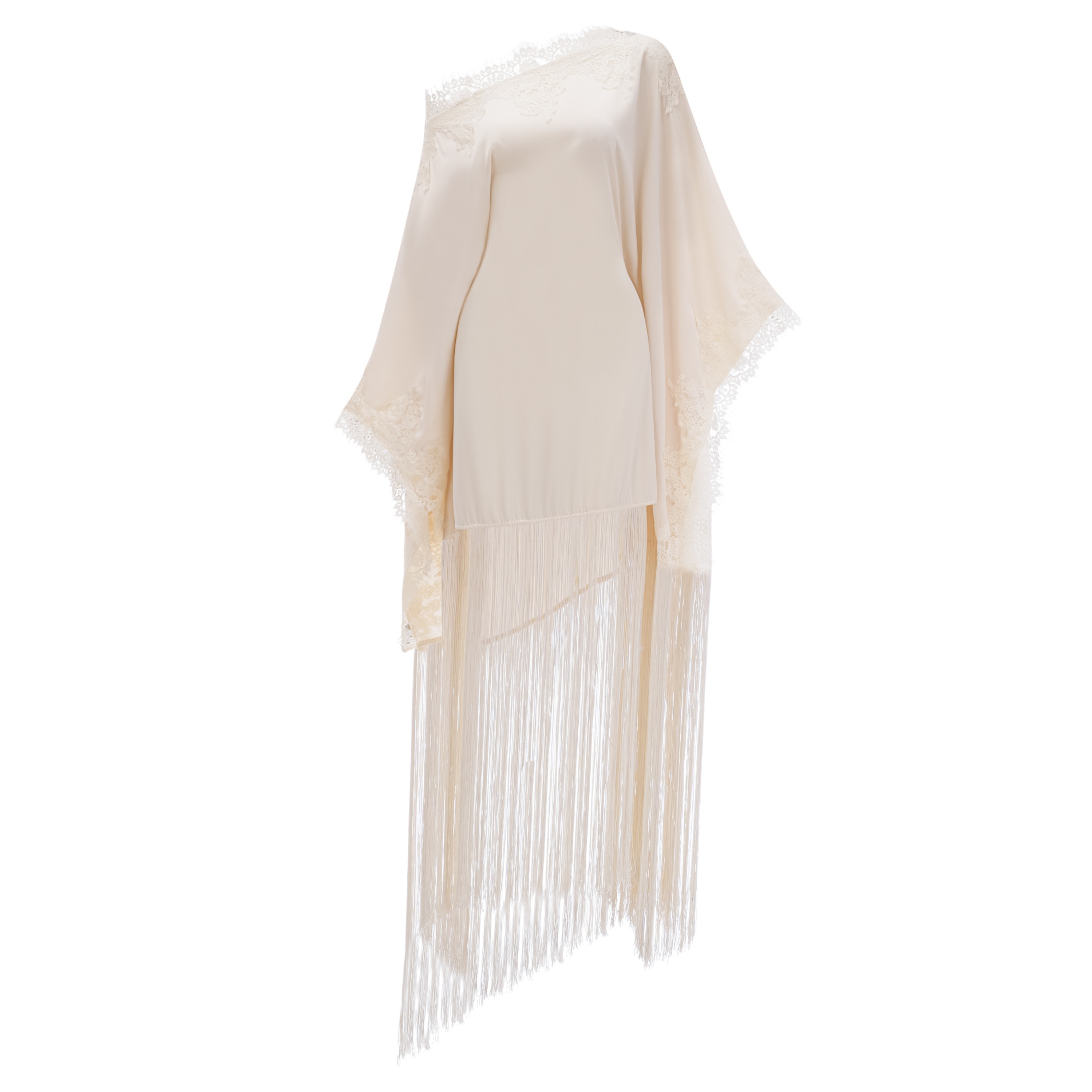 Ombeline White Asymmetrical Maxi Dress with Fringe