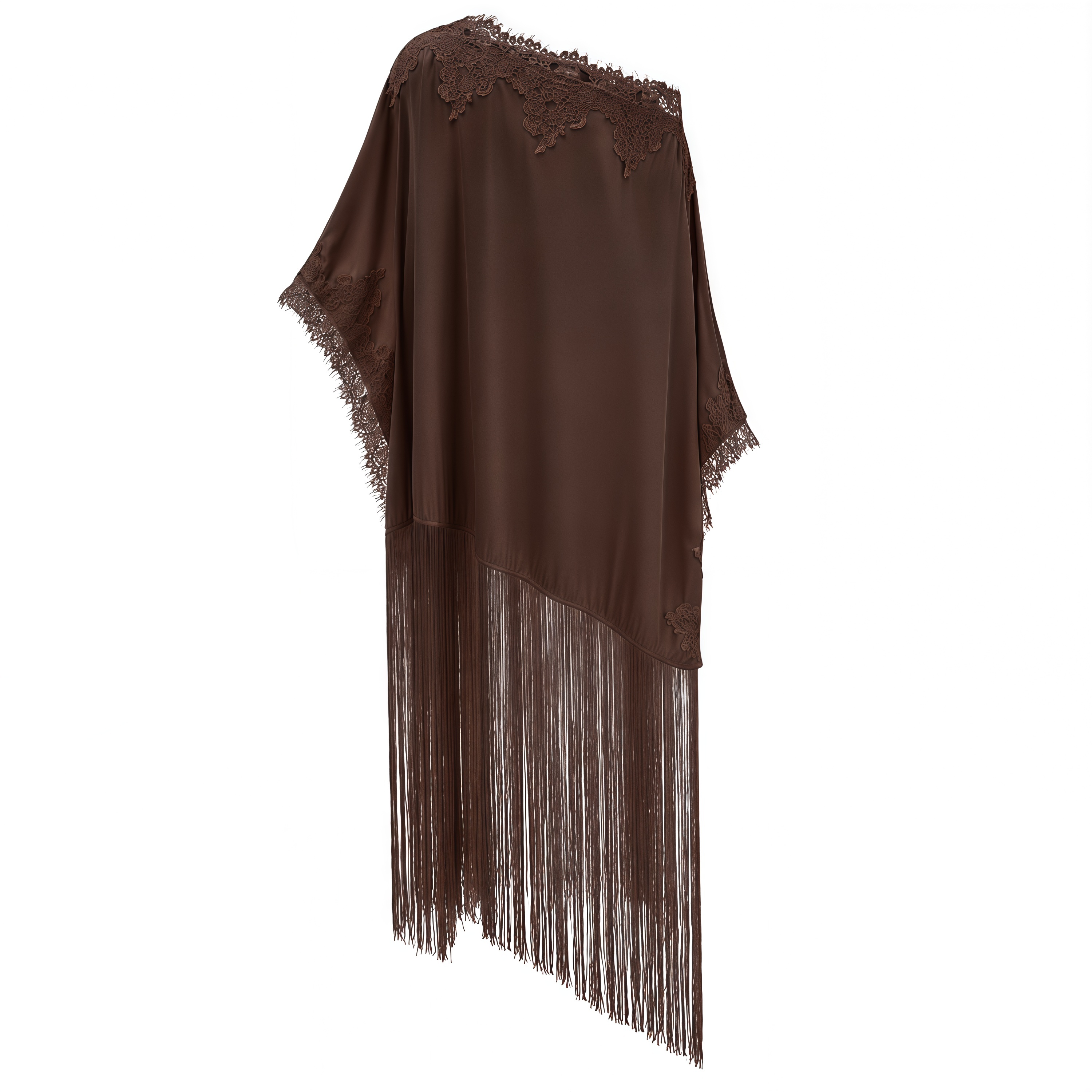 Ombeline Brown Asymmetrical Maxi Dress with Fringe