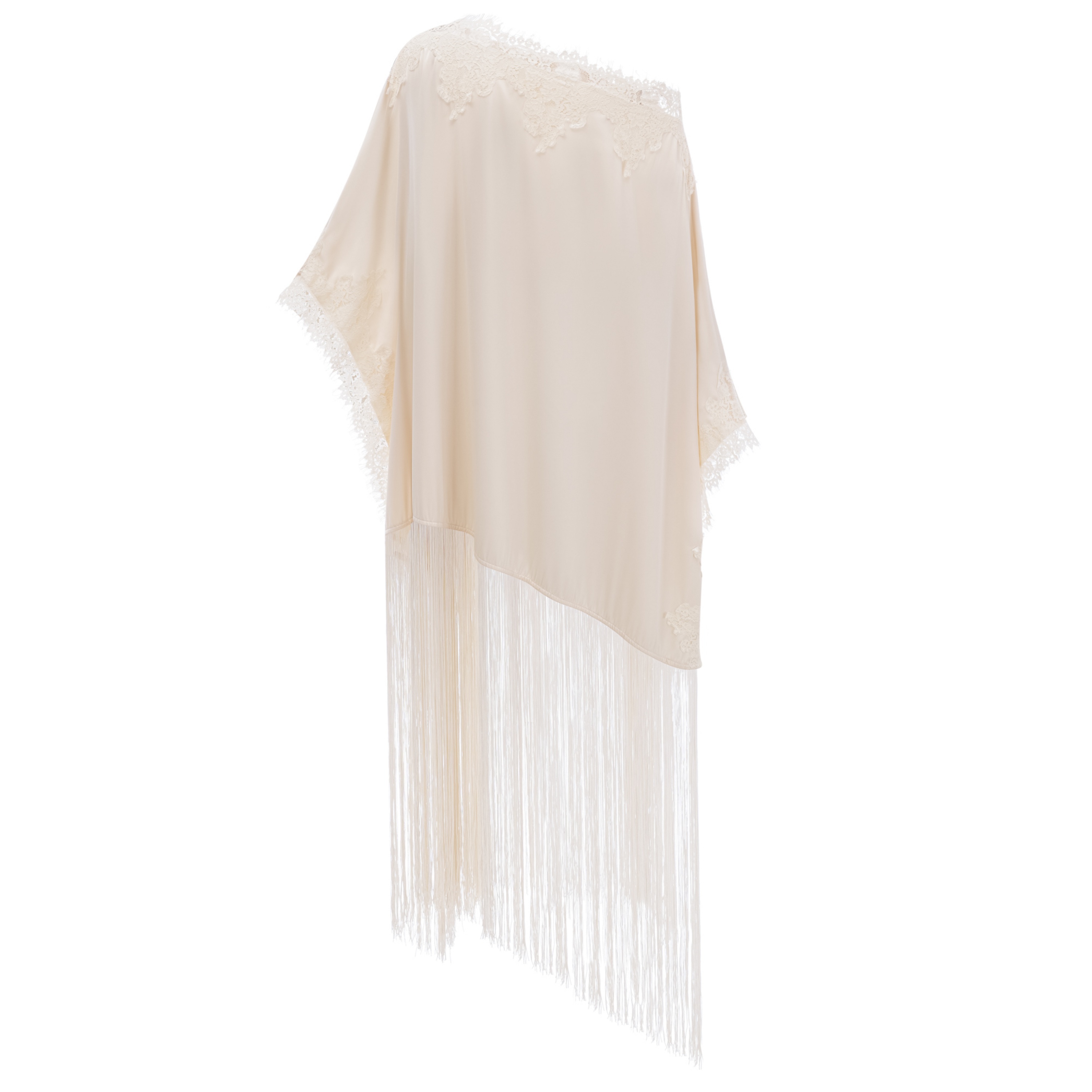 Ombeline White Asymmetrical Maxi Dress with Fringe