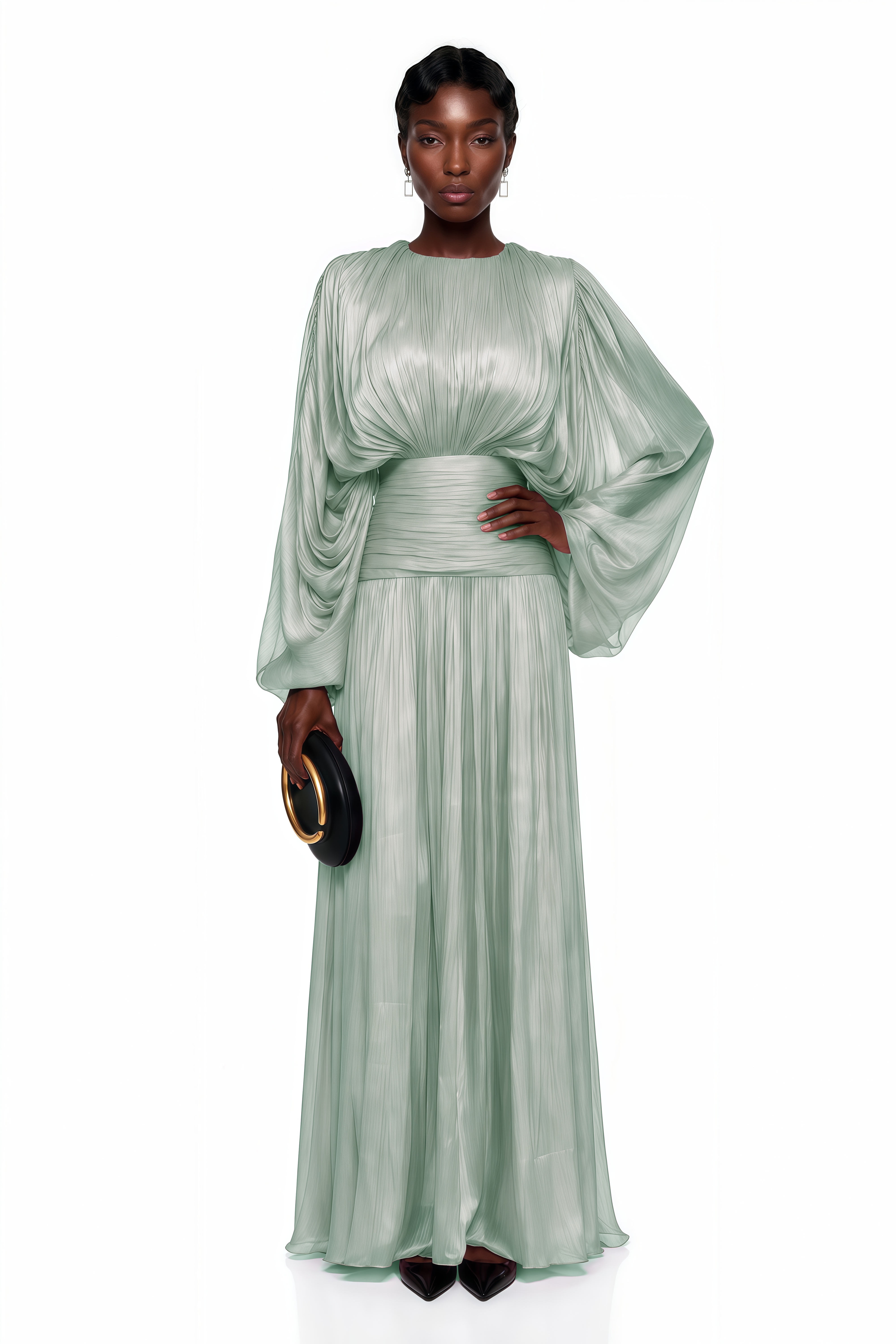 ophelia dress green Pleated Glossy Maxi – Miss Rosier Hill house