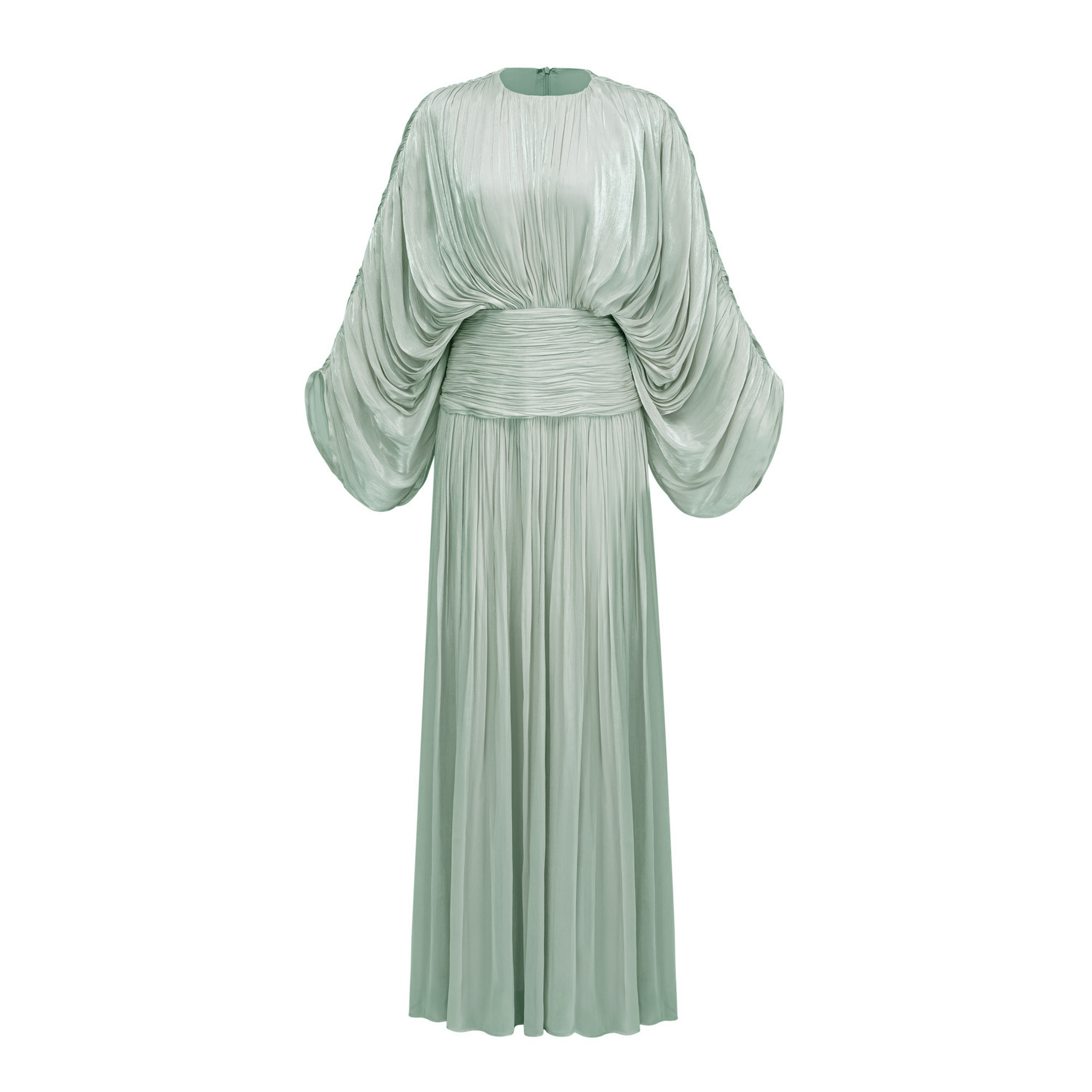 Ophelia Green Pleated Glossy Maxi Dress