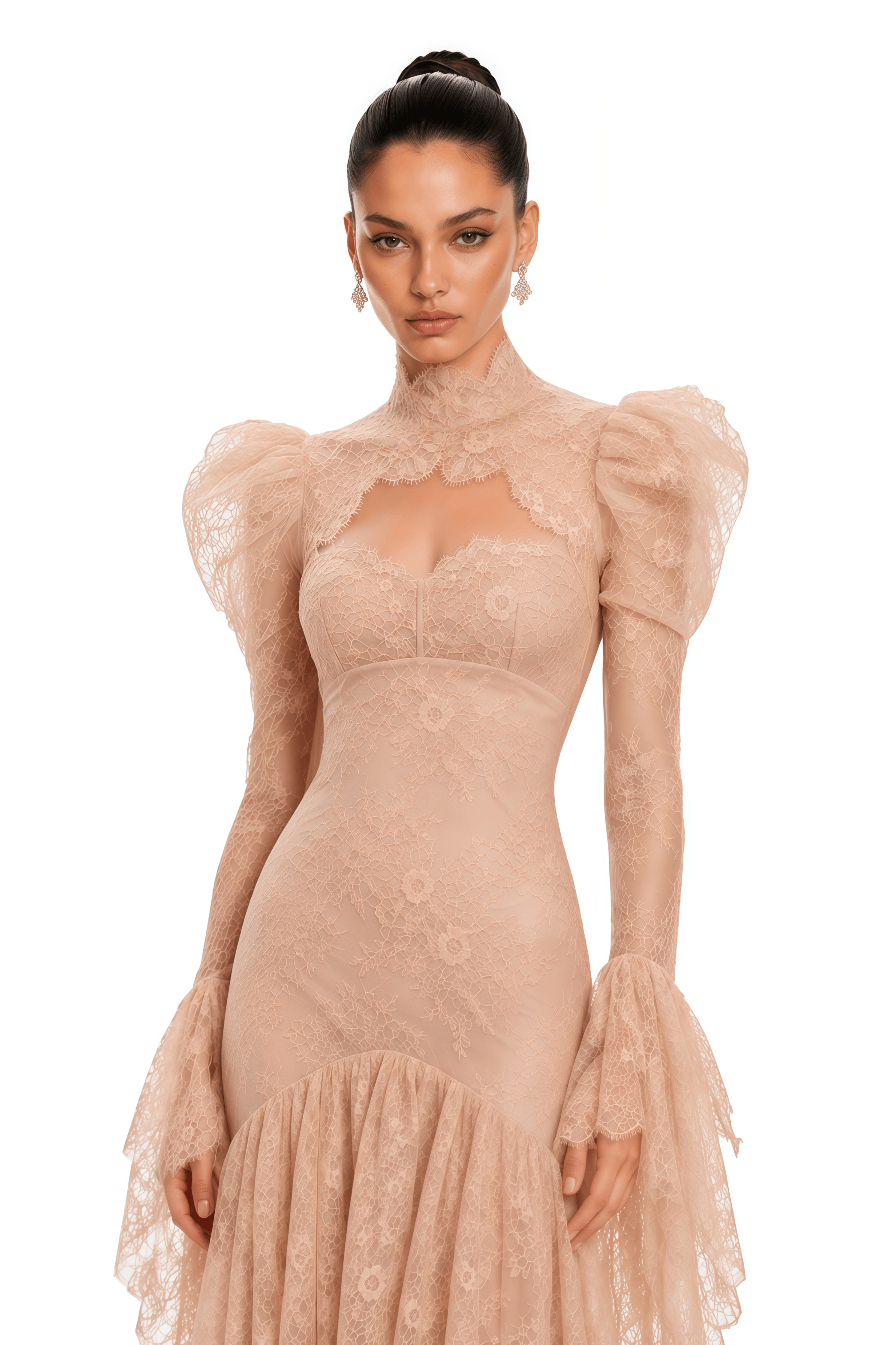 Ophelia Neutral Mock Neck Lace Maxi Dress