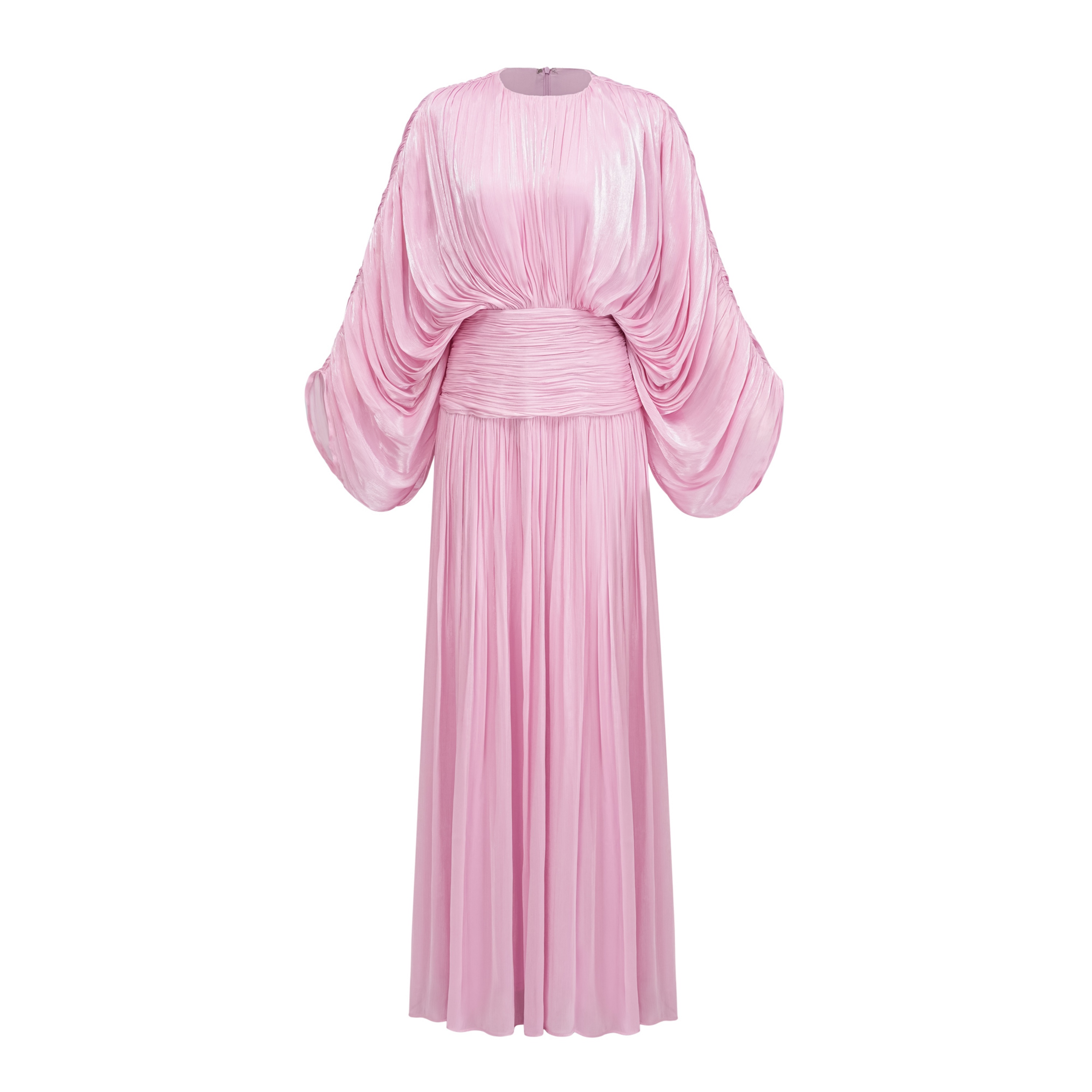 Ophelia Pink Pleated Glossy Maxi Dress
