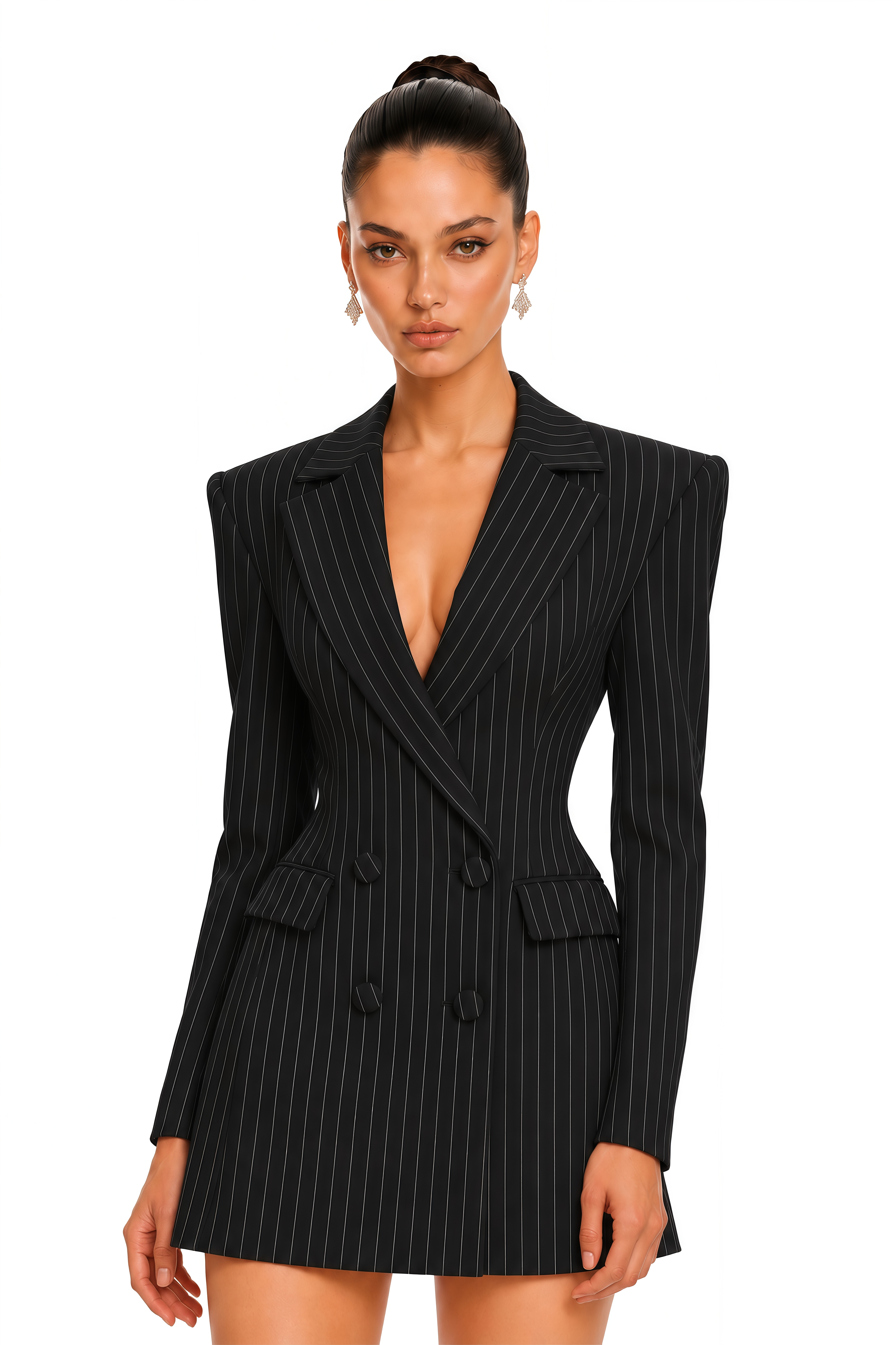 Osanne Black Pinstripe Double Breasted Blazer Mini Dress
