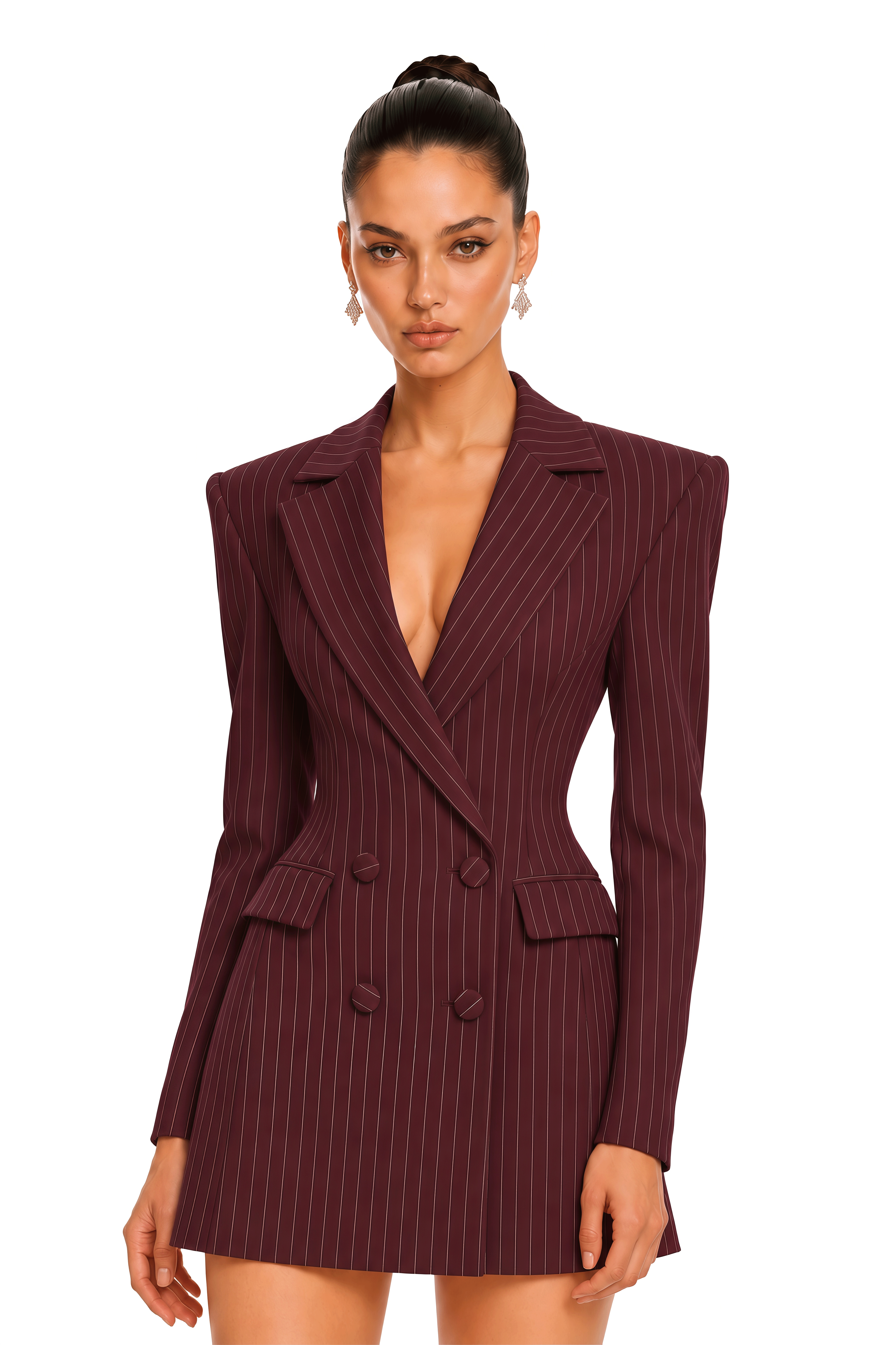 Osanne Burgundy Pinstripe Double Breasted Blazer Mini Dress